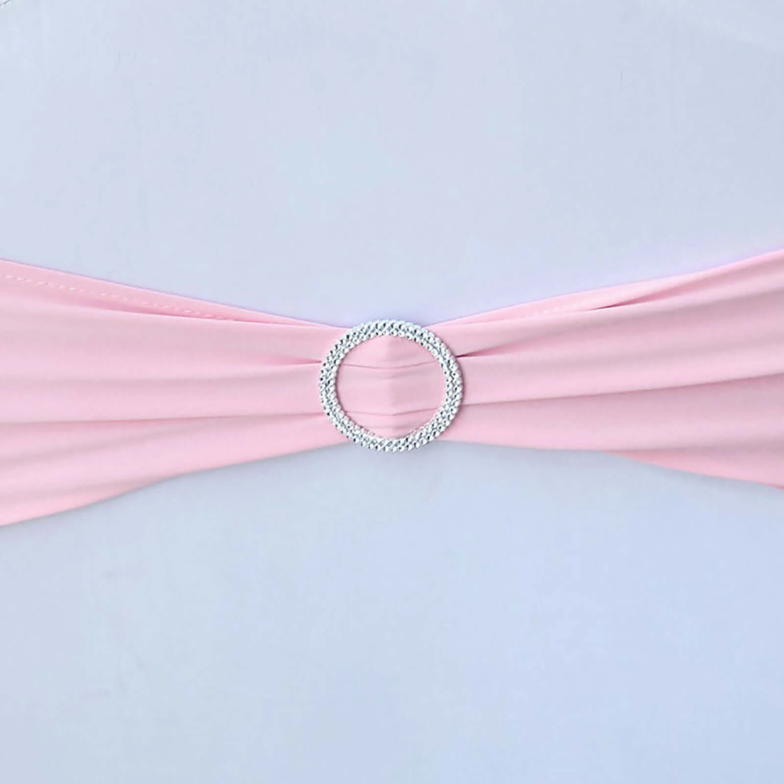 5 Pack Stretch Spandex Chair Sashes 5"x14" Pink with Silver Diamond Ring Slide Buckle - Durable Fitted Chair Bands - Image 15