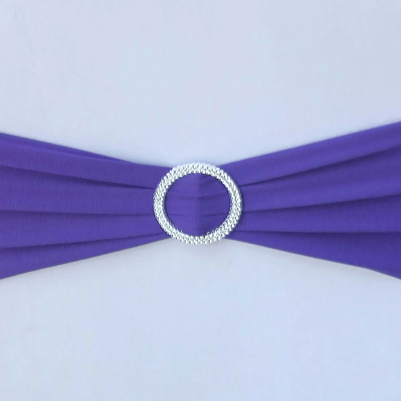 5 Pack Stretch Spandex Chair Sashes 5"x14" Purple with Silver Diamond Ring Slide Buckle - Durable Fitted Chair Bands - Image 13