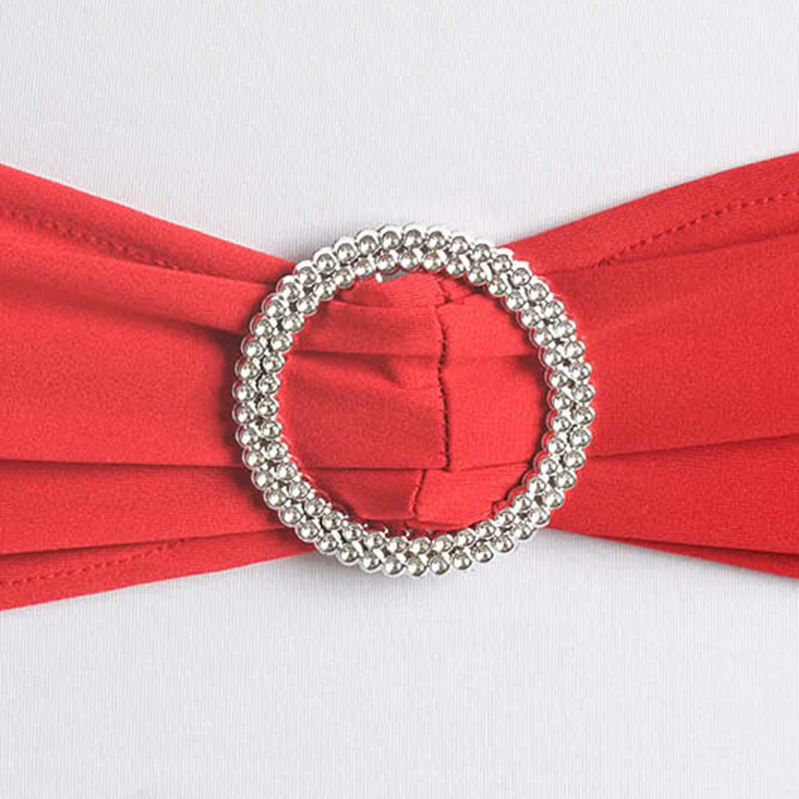 5 Pack Stretch Spandex Chair Sashes 5"x14" Red with Silver Diamond Ring Slide Buckle - Durable Fitted Chair Bands - Image 12