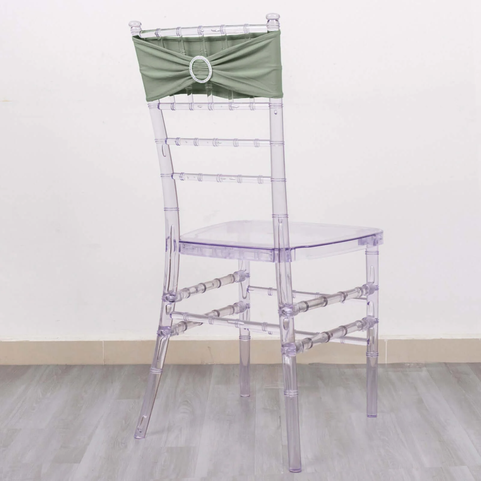 5 Pack Stretch Spandex Chair Sashes 5"x14" Sage Green with Silver Diamond Ring Slide Buckle - Durable Fitted Chair Bands - Image 11
