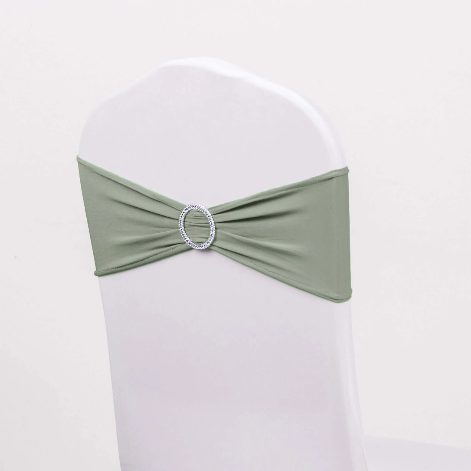 5 Pack Stretch Spandex Chair Sashes 5"x14" Sage Green with Silver Diamond Ring Slide Buckle - Durable Fitted Chair Bands - Image 16
