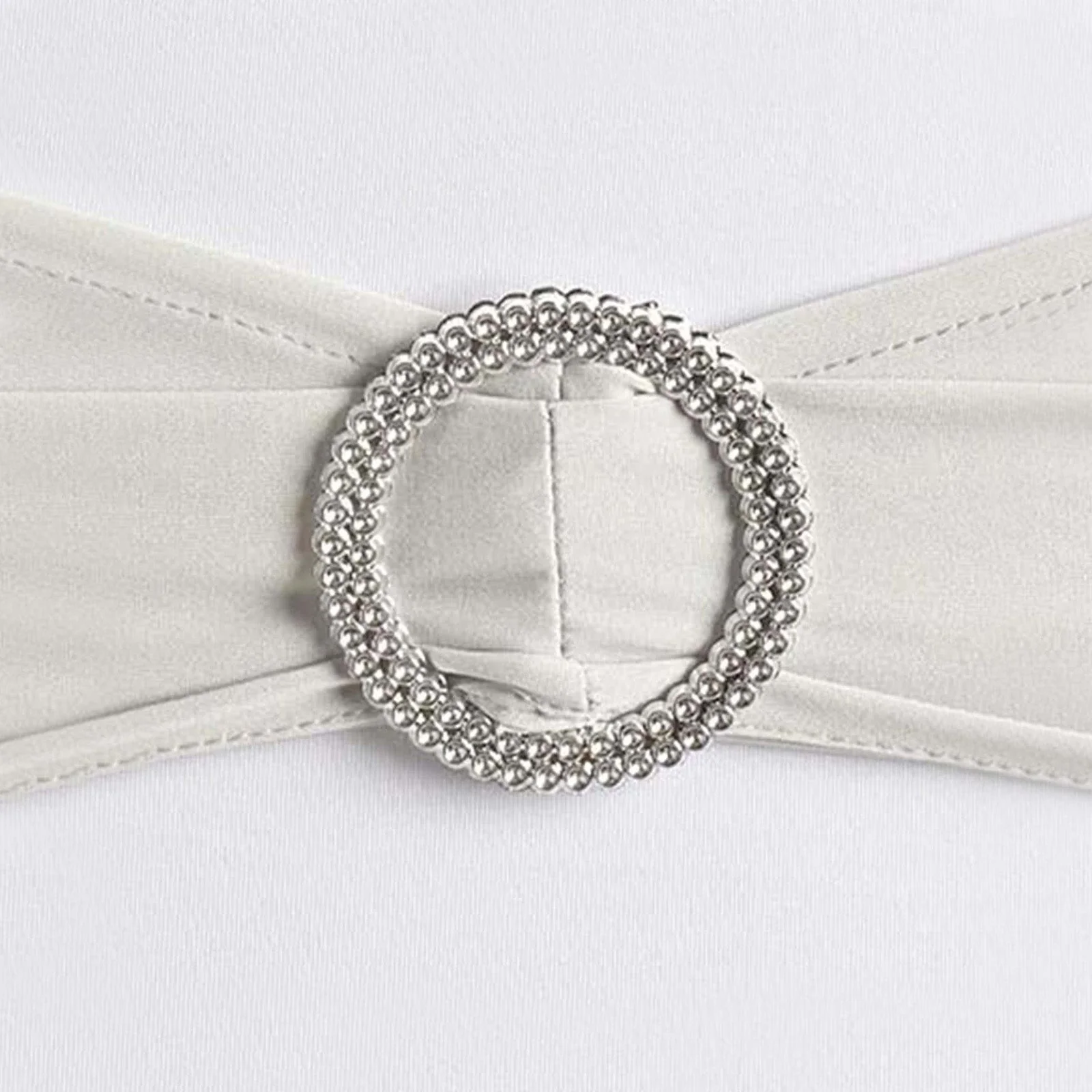5 Pack Stretch Spandex Chair Sashes 5"x14" Silver with Silver Diamond Ring Slide Buckle - Durable Fitted Chair Bands - Image 12