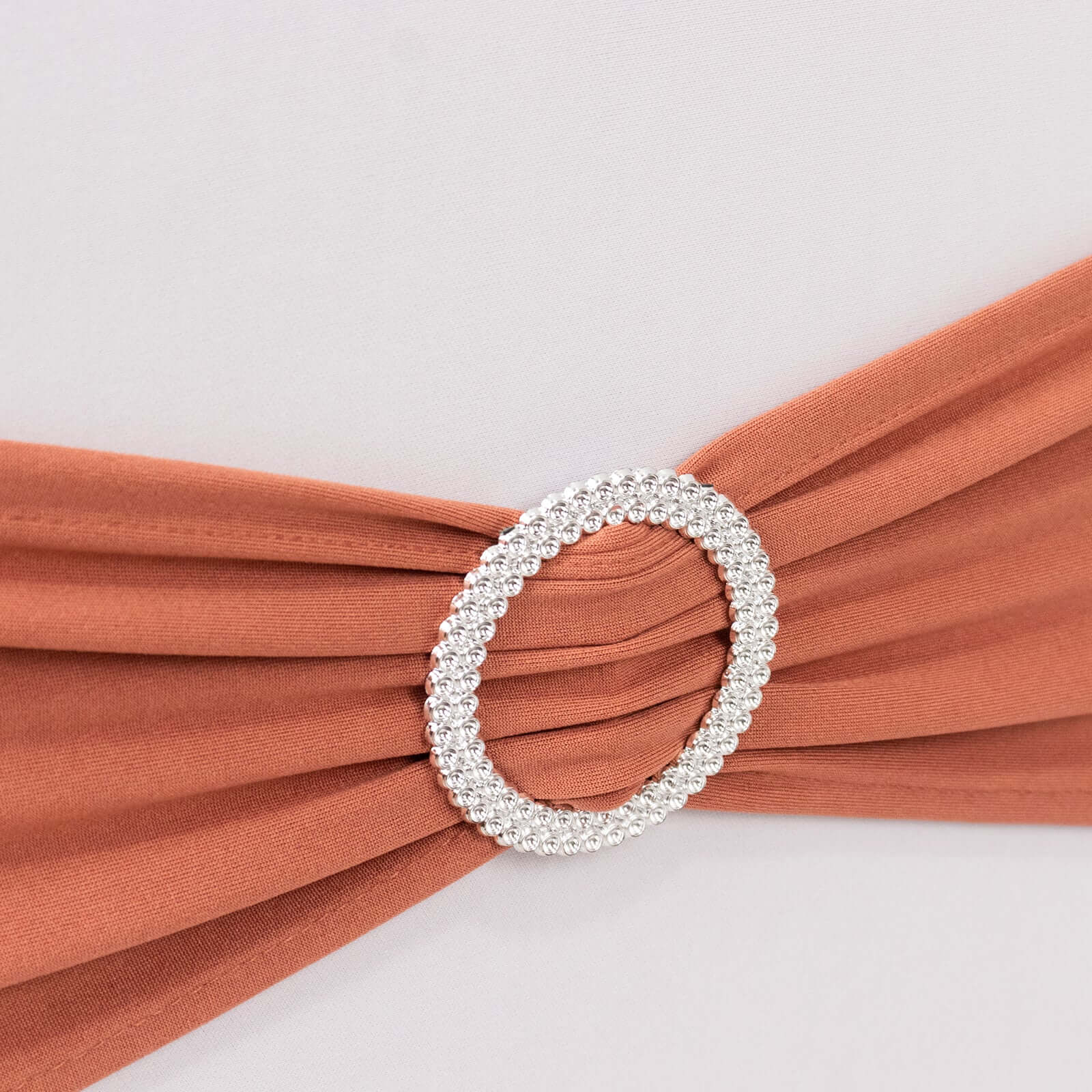 5 Pack Stretch Spandex Chair Sashes 5"x14" Terracotta (Rust) with Silver Diamond Ring Slide Buckle - Durable Fitted Chair Bands - Image 10
