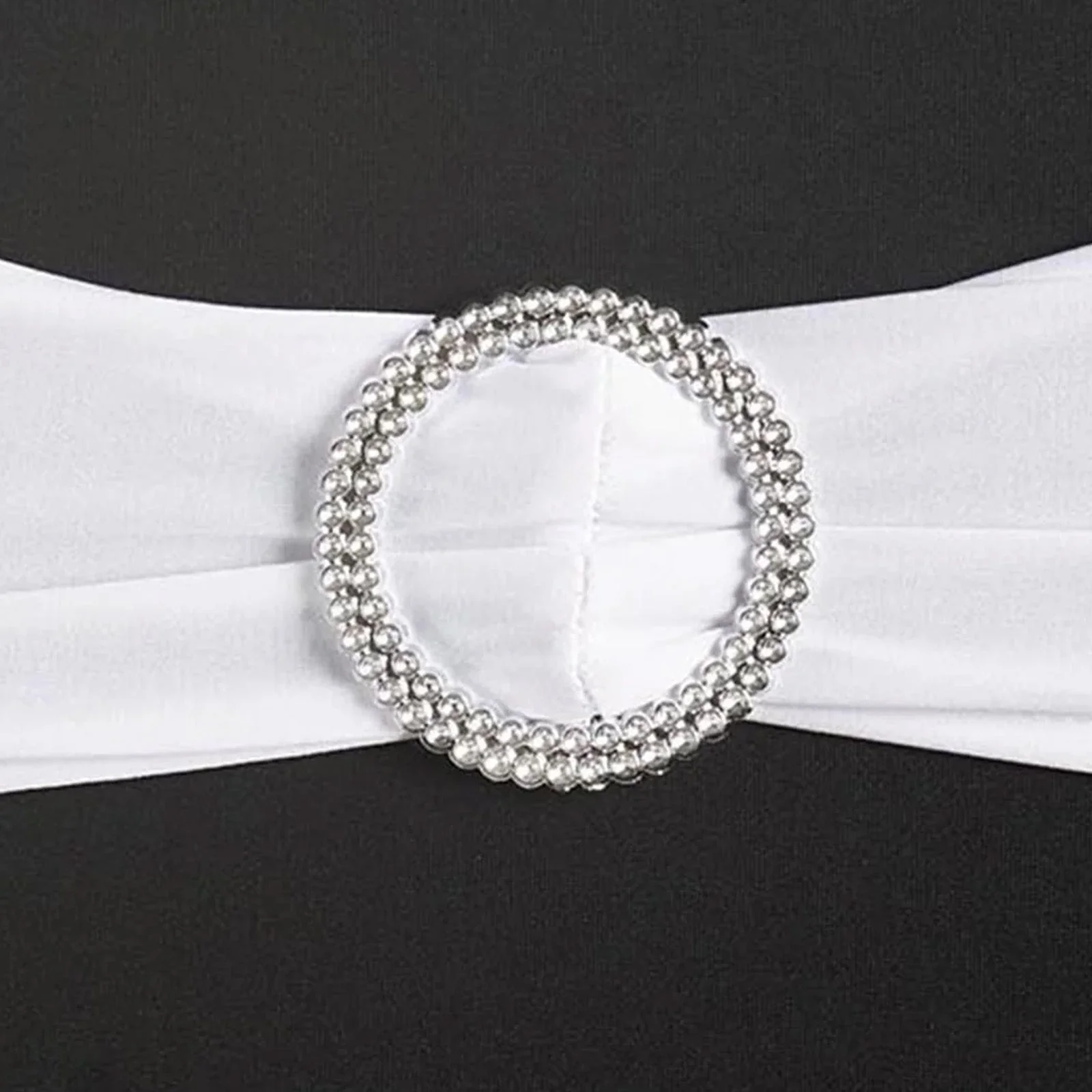 5 Pack Stretch Spandex Chair Sashes 5"x14" White with Silver Diamond Ring Slide Buckle - Luxe Durable Fitted Chair Bands for Weddings & Events - Image 14