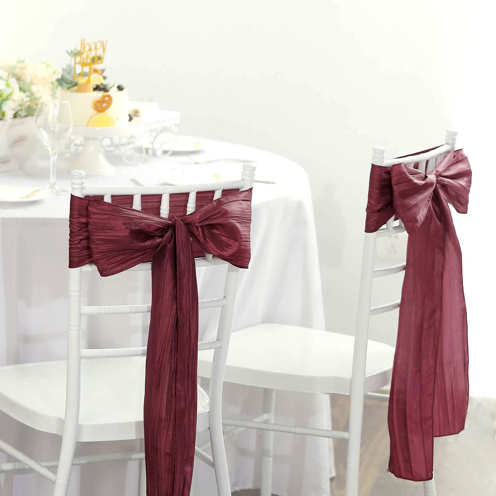 5 Pack Taffeta Chair Sashes 6"x106" Burgundy Accordion Crinkle - Sophisticated Decorative Design - Image 10