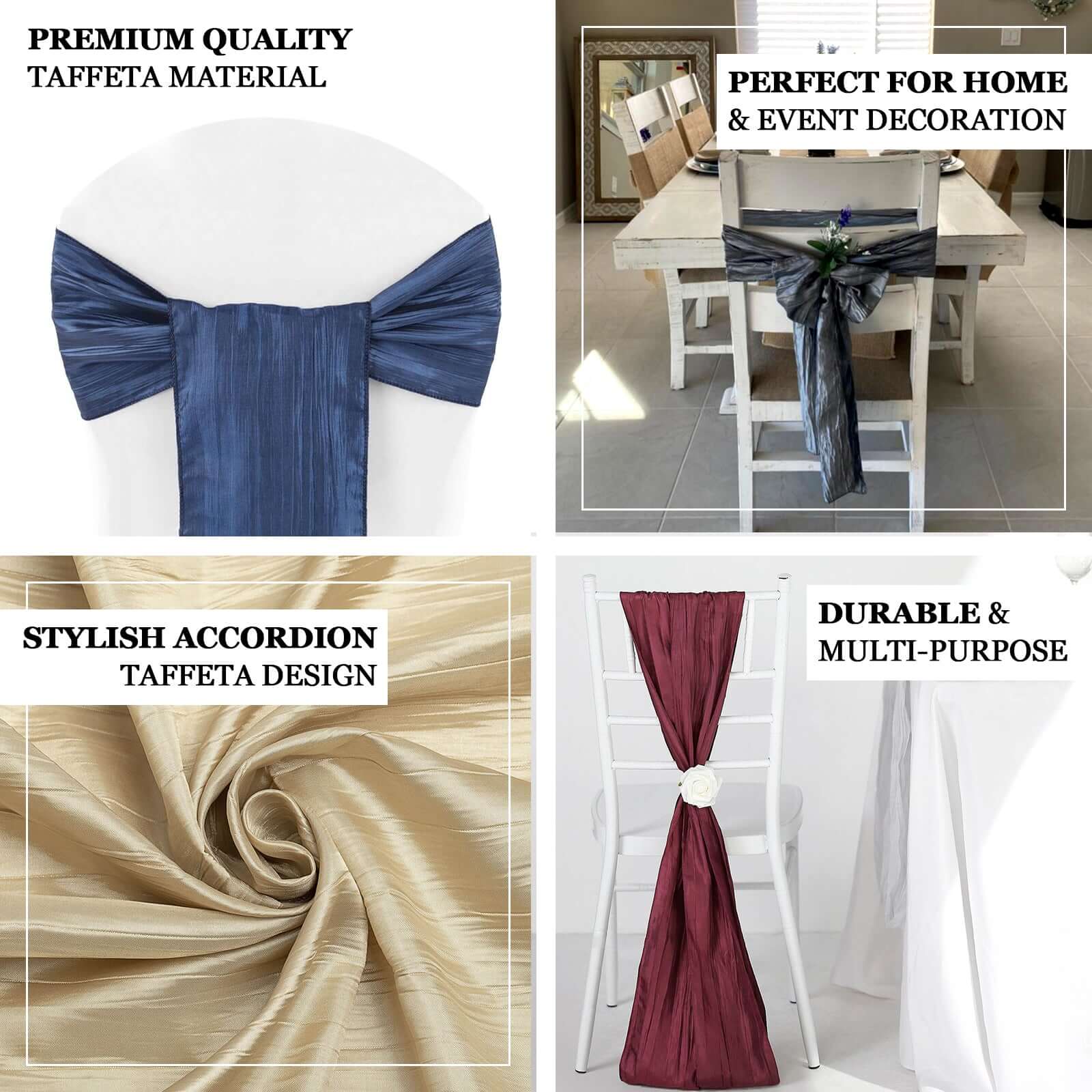 5 Pack Taffeta Chair Sashes 6"x106" Burgundy Accordion Crinkle - Sophisticated Decorative Design - Image 4