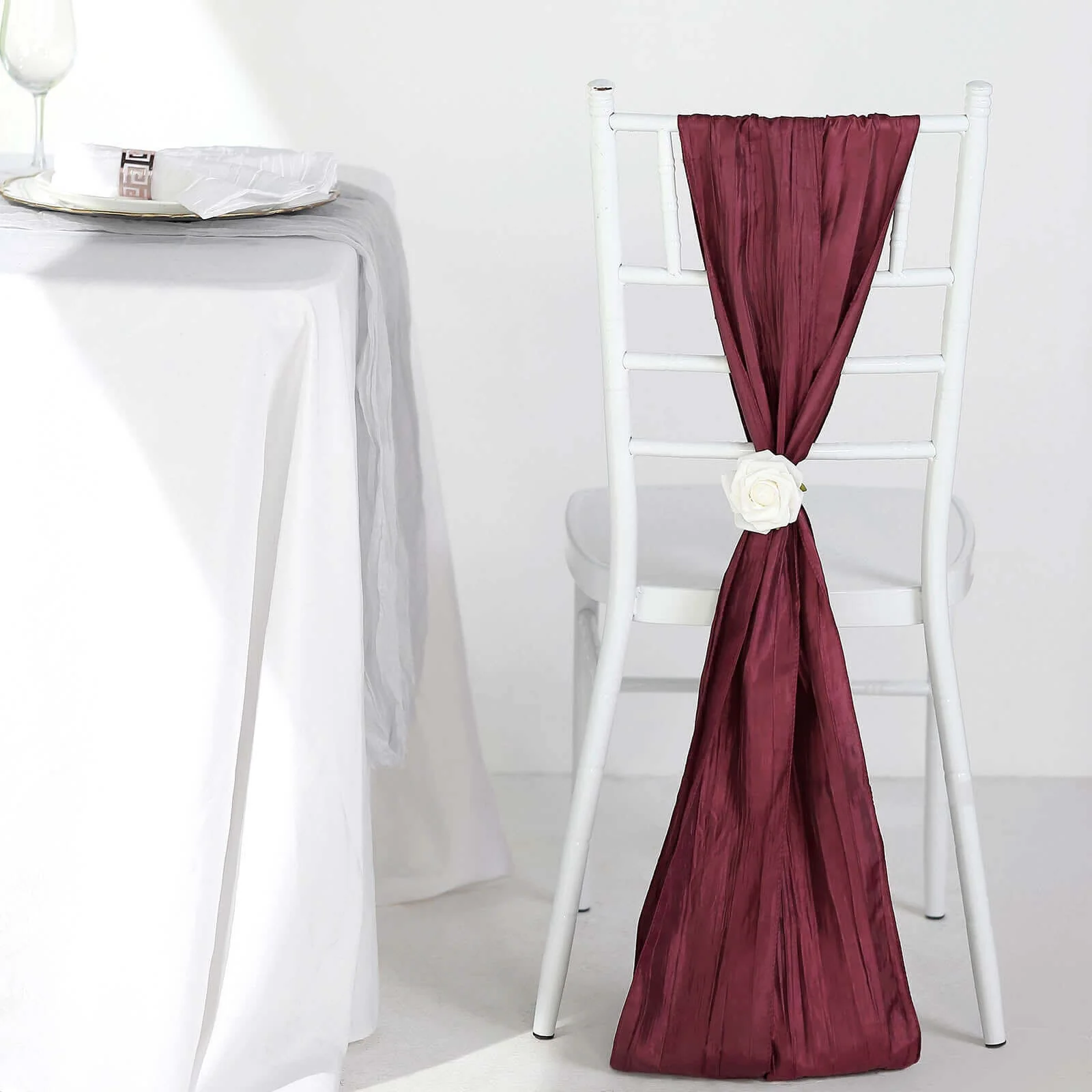 5 Pack Taffeta Chair Sashes 6"x106" Burgundy Accordion Crinkle - Sophisticated Decorative Design - Image 9