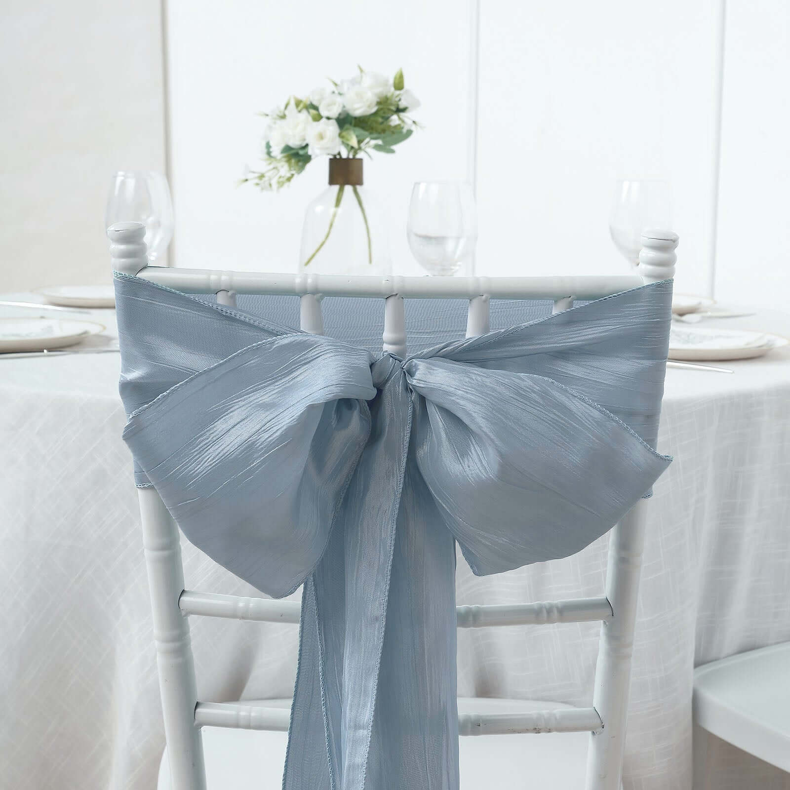 5 Pack Taffeta Chair Sashes 6"x106" Dusty Blue Accordion Crinkle - Sophisticated Decorative Design - Image 7