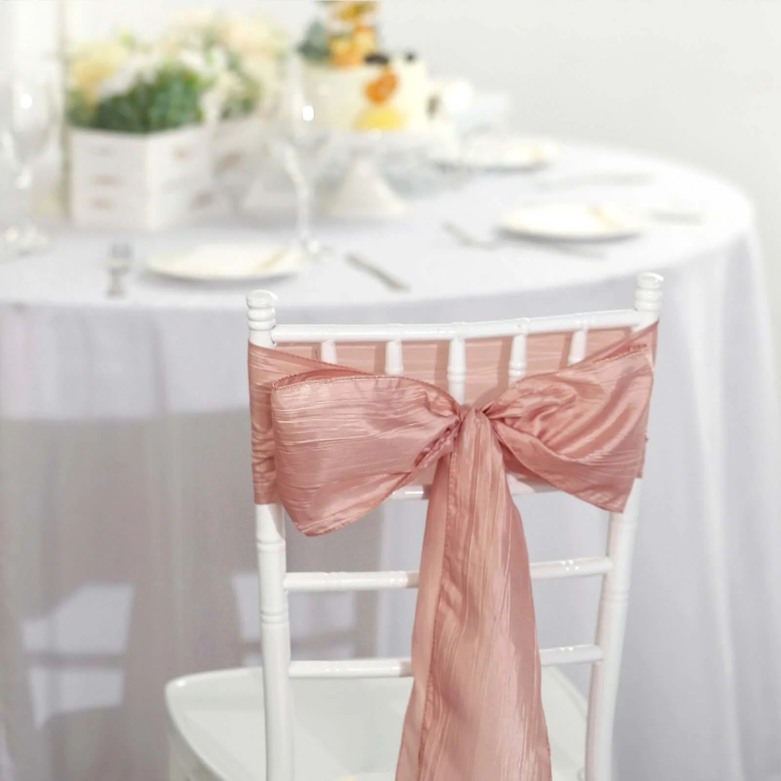 5 Pack Taffeta Chair Sashes 6"x106" Dusty Rose Accordion Crinkle - Sophisticated Decorative Design - Image 3
