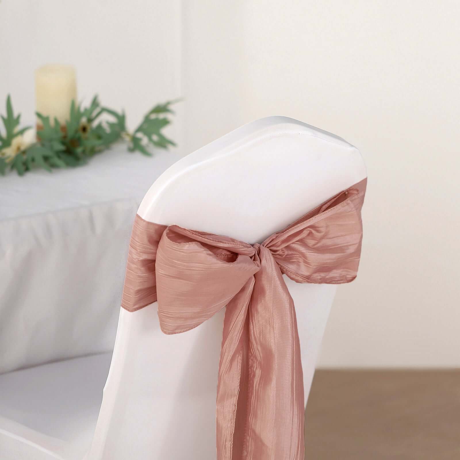 5 Pack Taffeta Chair Sashes 6"x106" Dusty Rose Accordion Crinkle - Sophisticated Decorative Design - Image 7