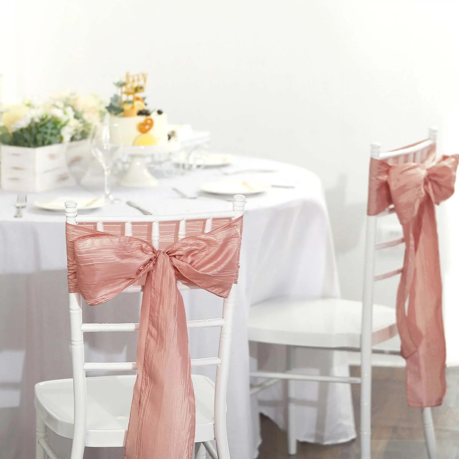 5 Pack Taffeta Chair Sashes 6"x106" Dusty Rose Accordion Crinkle - Sophisticated Decorative Design - Image 8