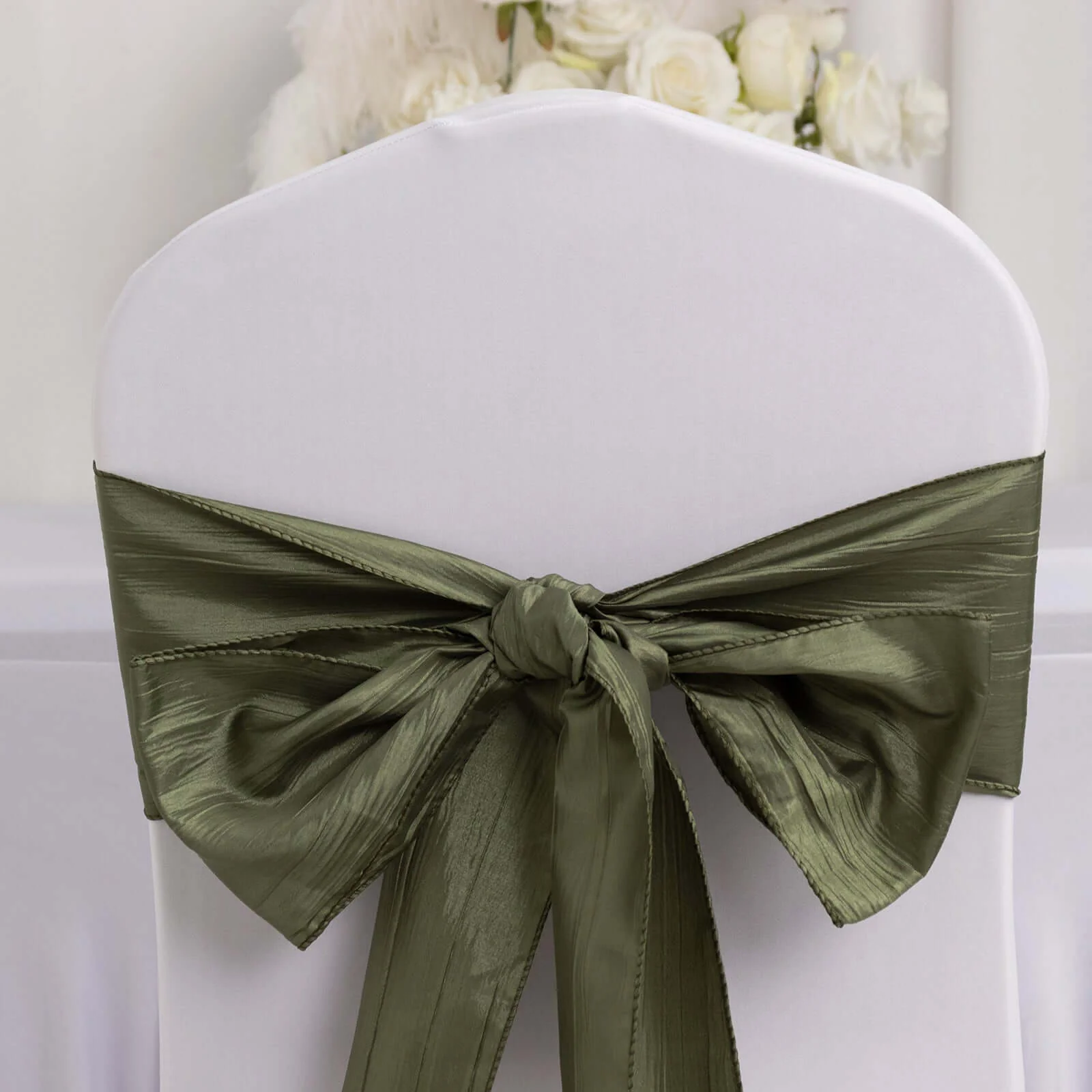 5 Pack Taffeta Chair Sashes 6"x106" Dusty Sage Green Accordion Crinkle - Sophisticated Decorative Design - Image 2
