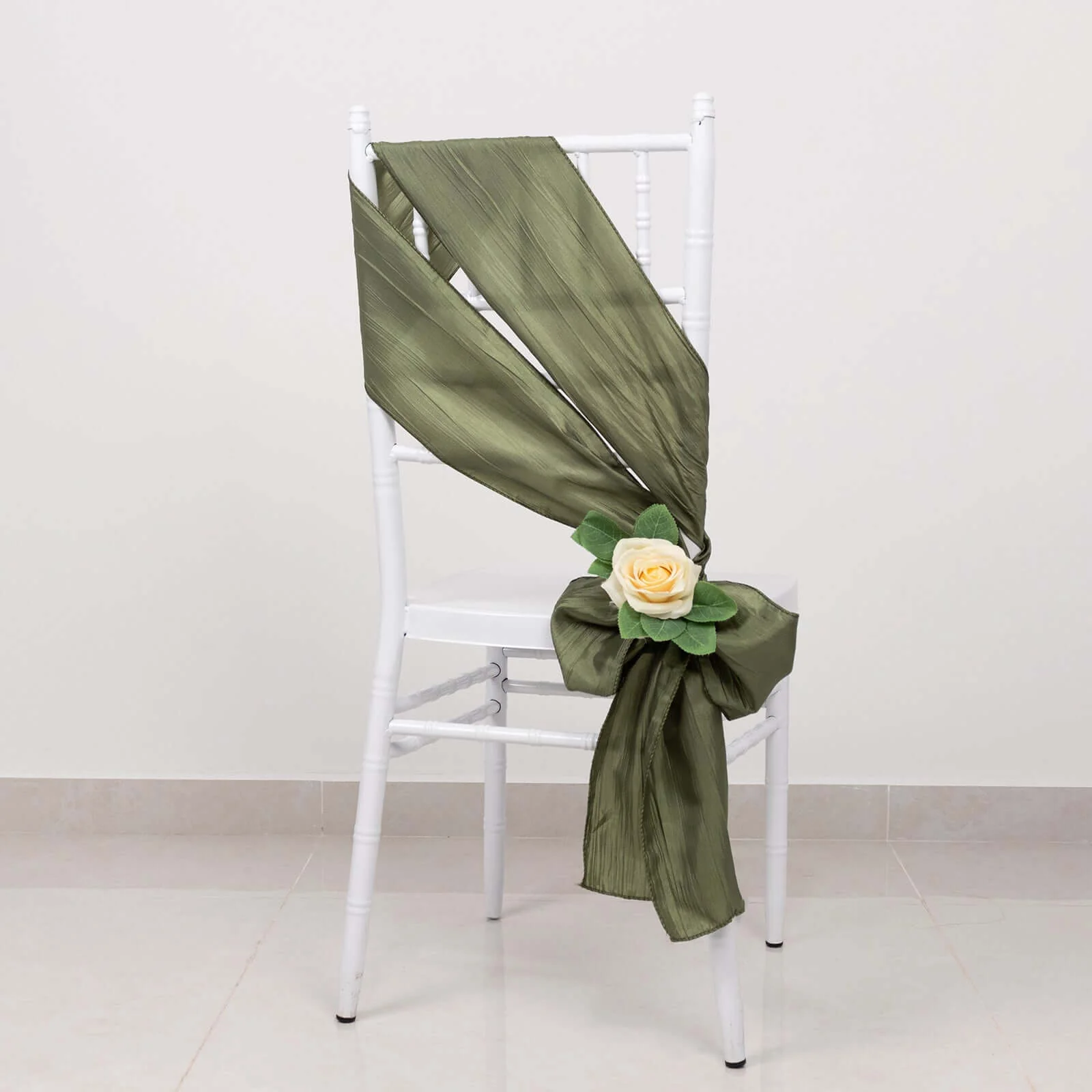5 Pack Taffeta Chair Sashes 6"x106" Dusty Sage Green Accordion Crinkle - Sophisticated Decorative Design - Image 3