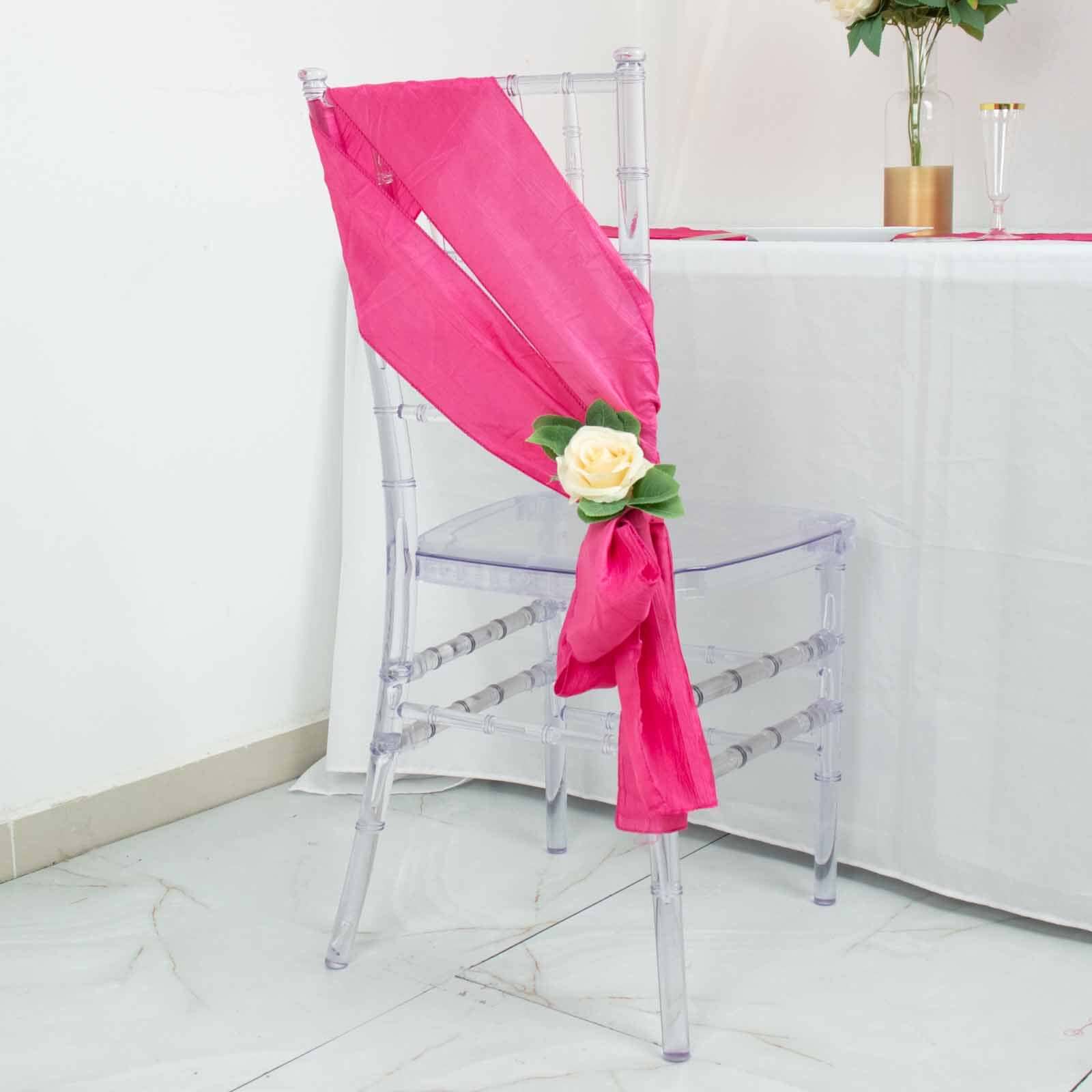 5 Pack Taffeta Chair Sashes 6"x106" Fuchsia Accordion Crinkle - Sophisticated Decorative Design - Image 10