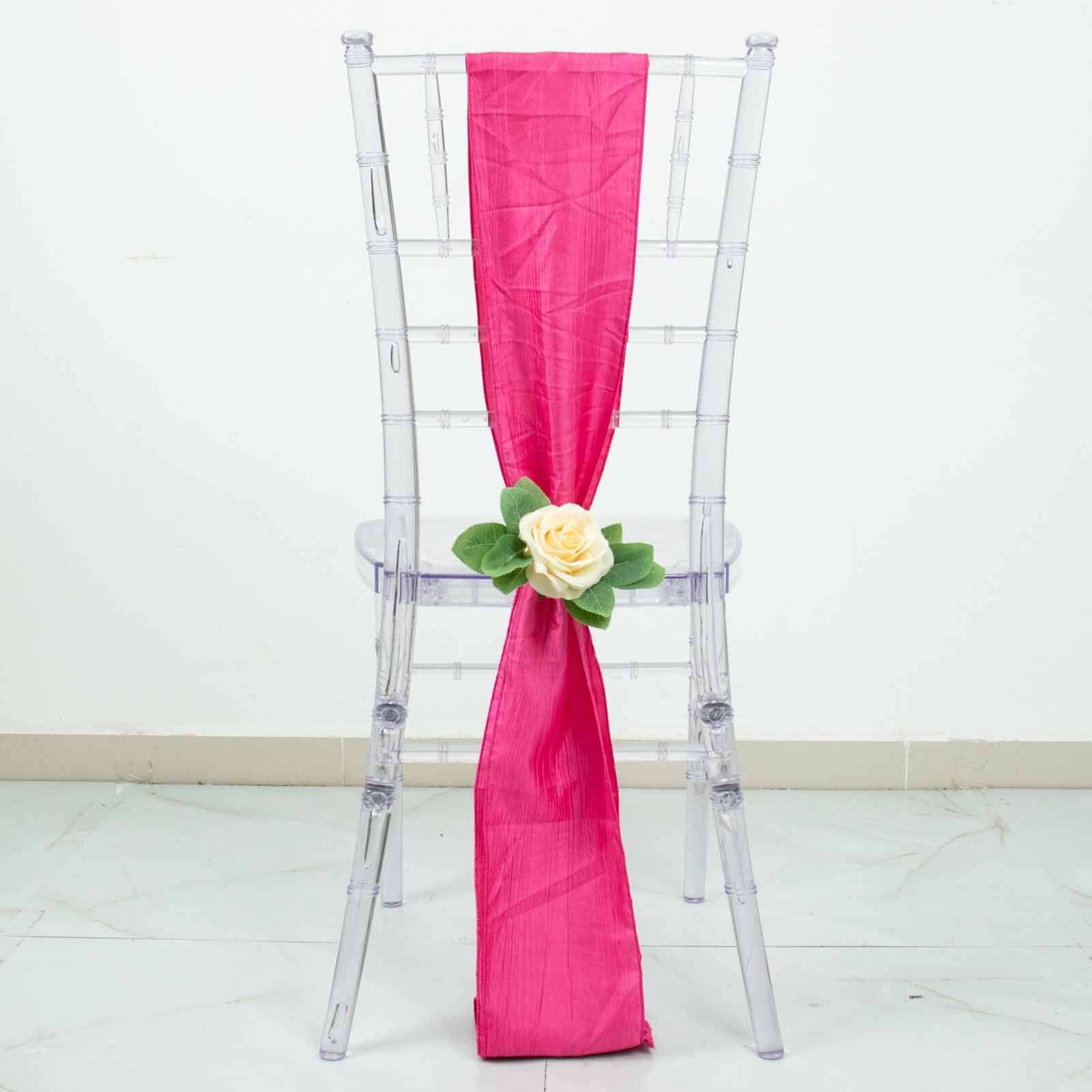 5 Pack Taffeta Chair Sashes 6"x106" Fuchsia Accordion Crinkle - Sophisticated Decorative Design - Image 11