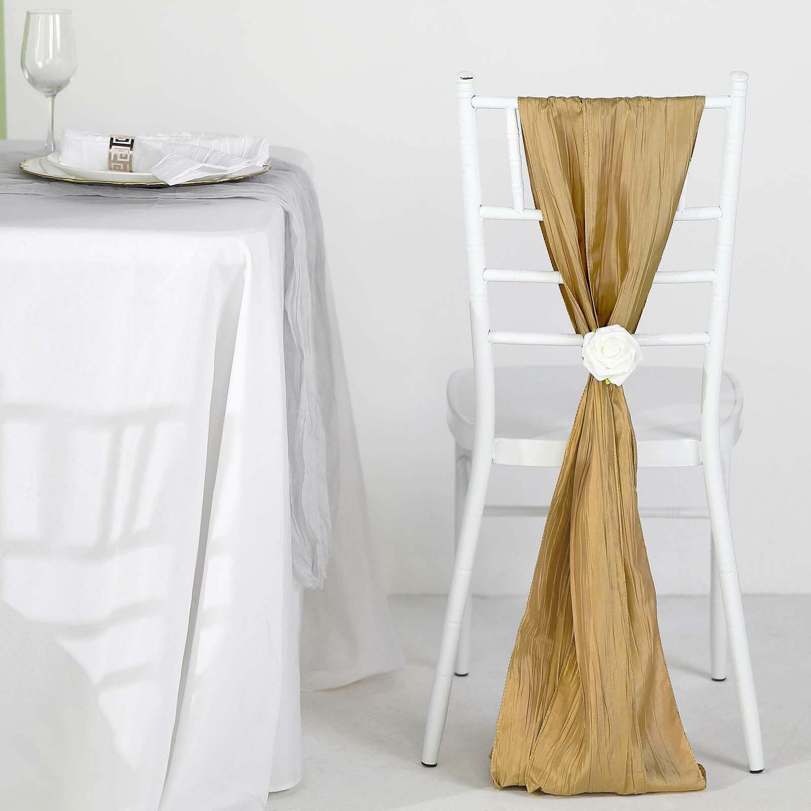 5 Pack Taffeta Chair Sashes 6"x106" Gold Accordion Crinkle - Sophisticated Decorative Design - Image 3