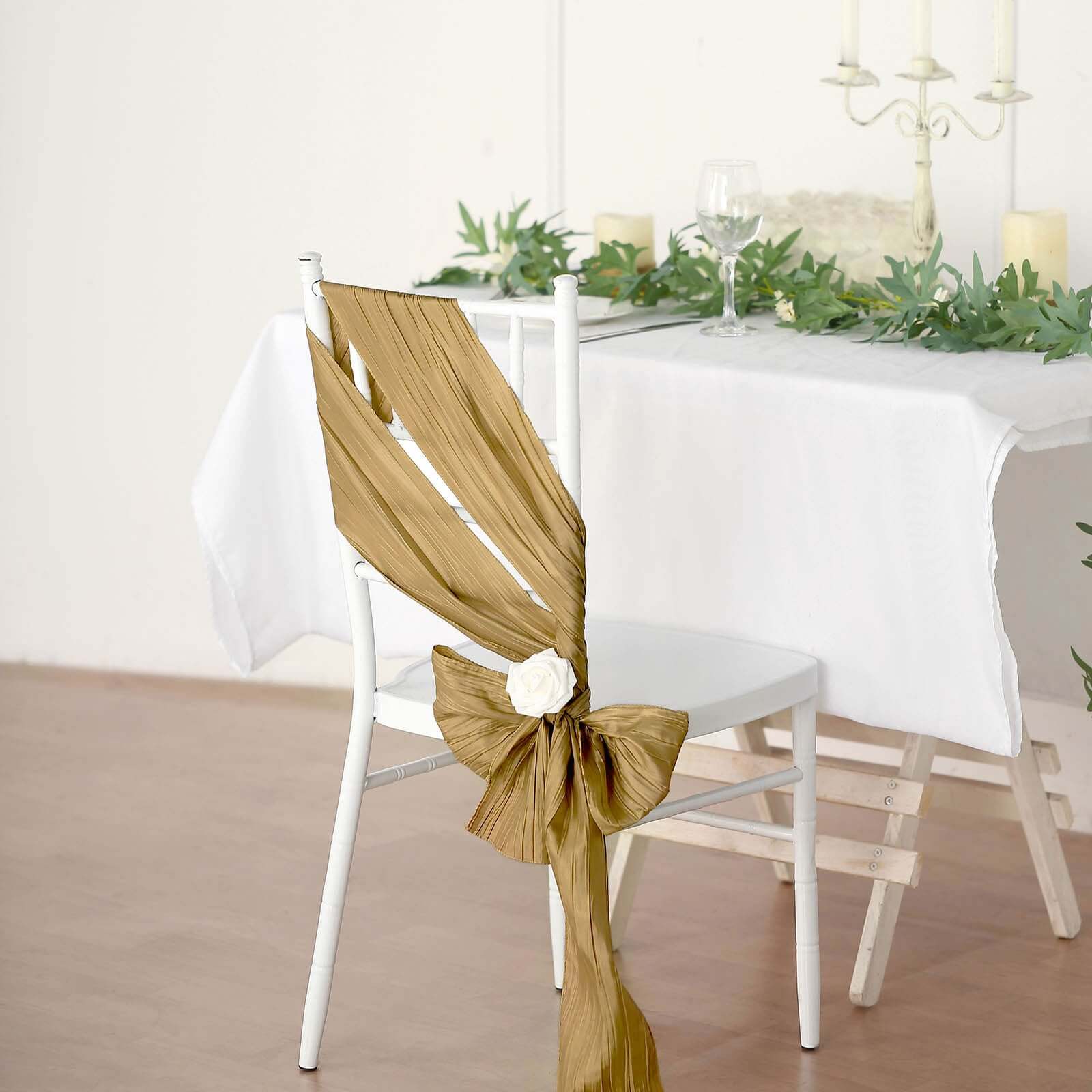 5 Pack Taffeta Chair Sashes 6"x106" Gold Accordion Crinkle - Sophisticated Decorative Design - Image 8
