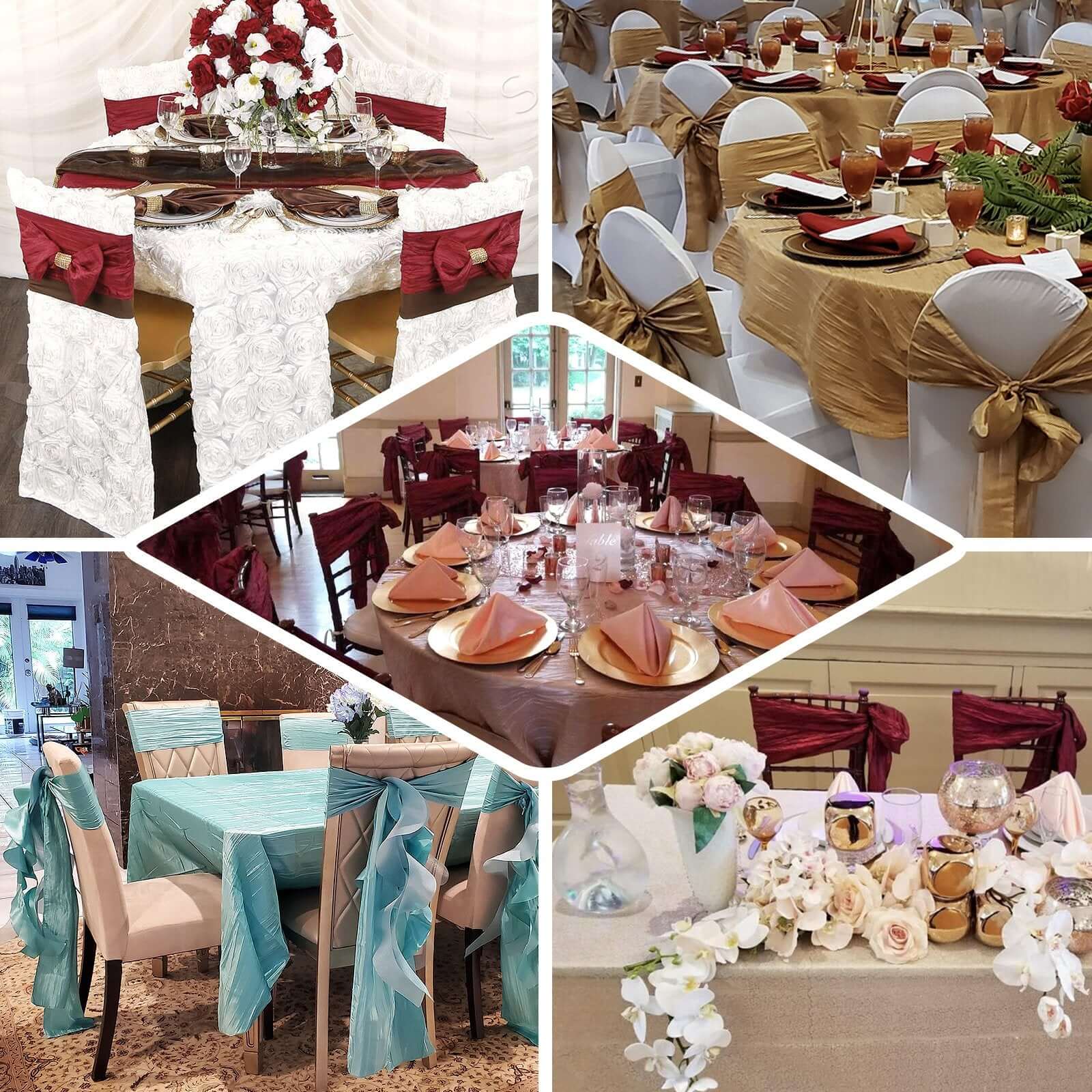 5 Pack Taffeta Chair Sashes 6"x106" Hunter Emerald Green Accordion Crinkle - Sophisticated Decorative Design - Image 5