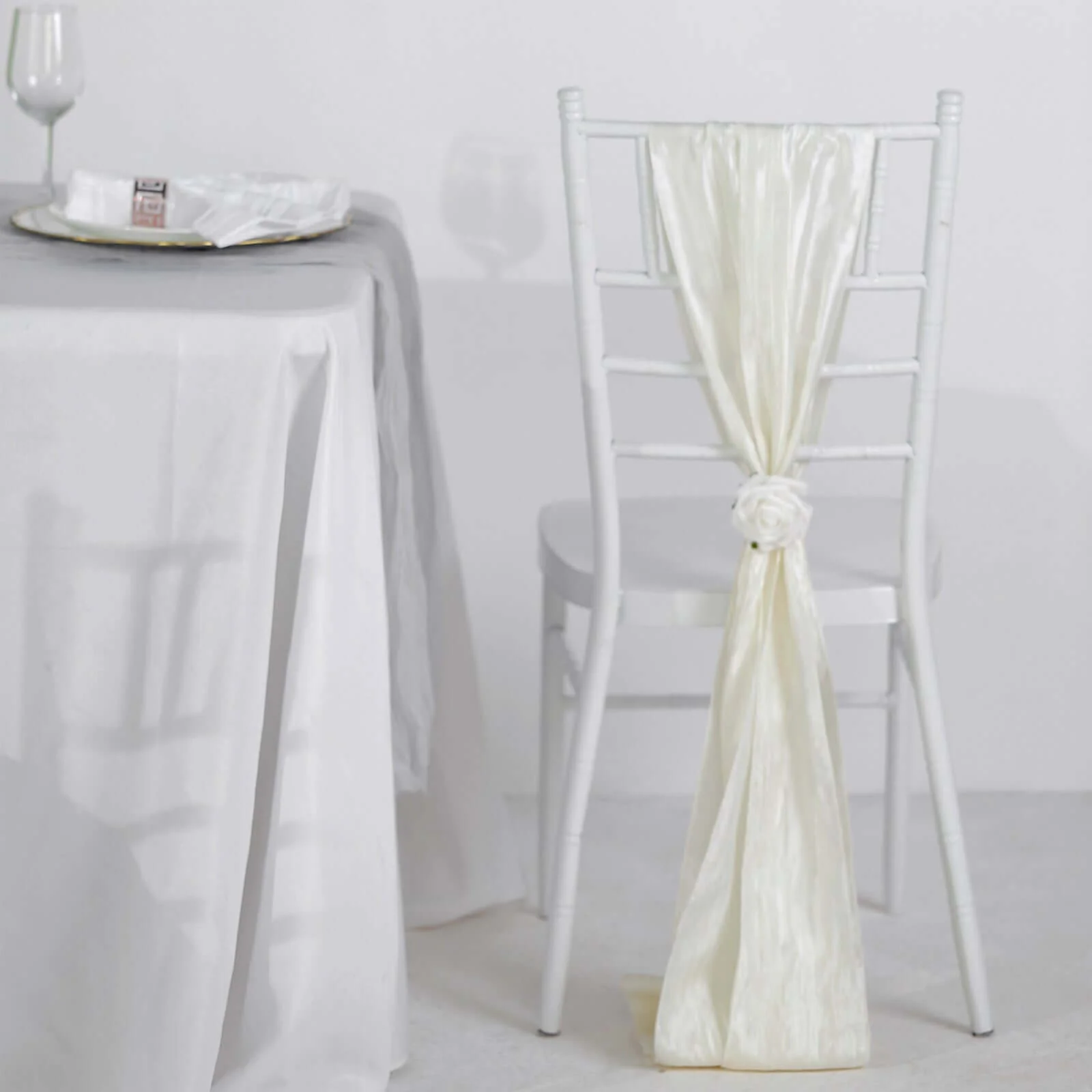 5 Pack Taffeta Chair Sashes 6"x106" Ivory Accordion Crinkle - Sophisticated Decorative Design - Image 2
