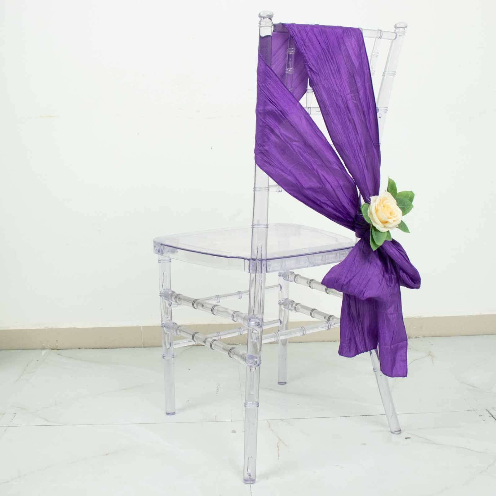 5 Pack Taffeta Chair Sashes 6"x106" Purple Accordion Crinkle - Sophisticated Decorative Design - Image 11