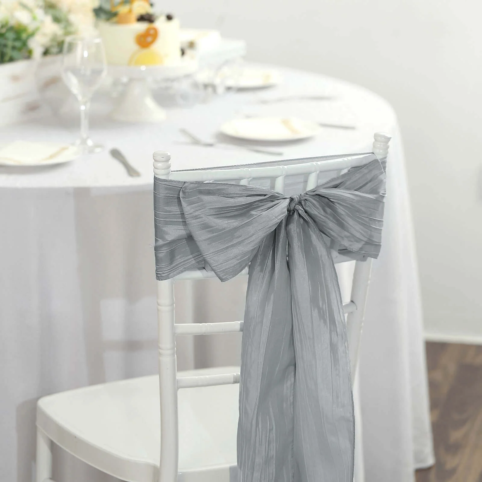 5 Pack Taffeta Chair Sashes 6"x106" Silver Accordion Crinkle - Sophisticated Decorative Design - Image 7
