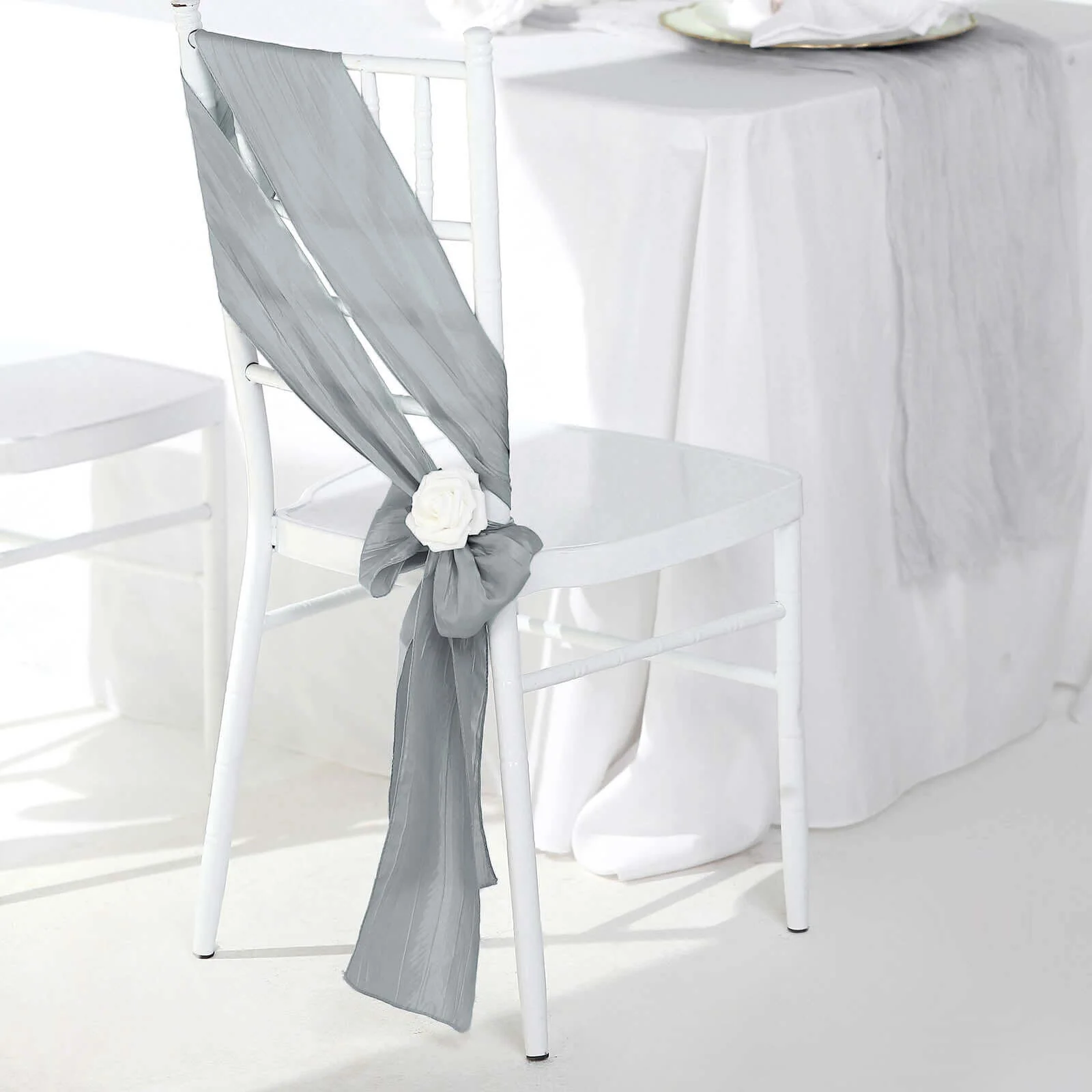 5 Pack Taffeta Chair Sashes 6"x106" Silver Accordion Crinkle - Sophisticated Decorative Design - Image 8