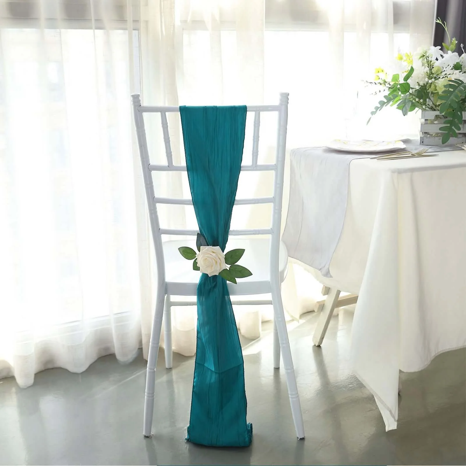 5 Pack Taffeta Chair Sashes 6"x106" Teal Accordion Crinkle - Sophisticated Decorative Design - Image 7