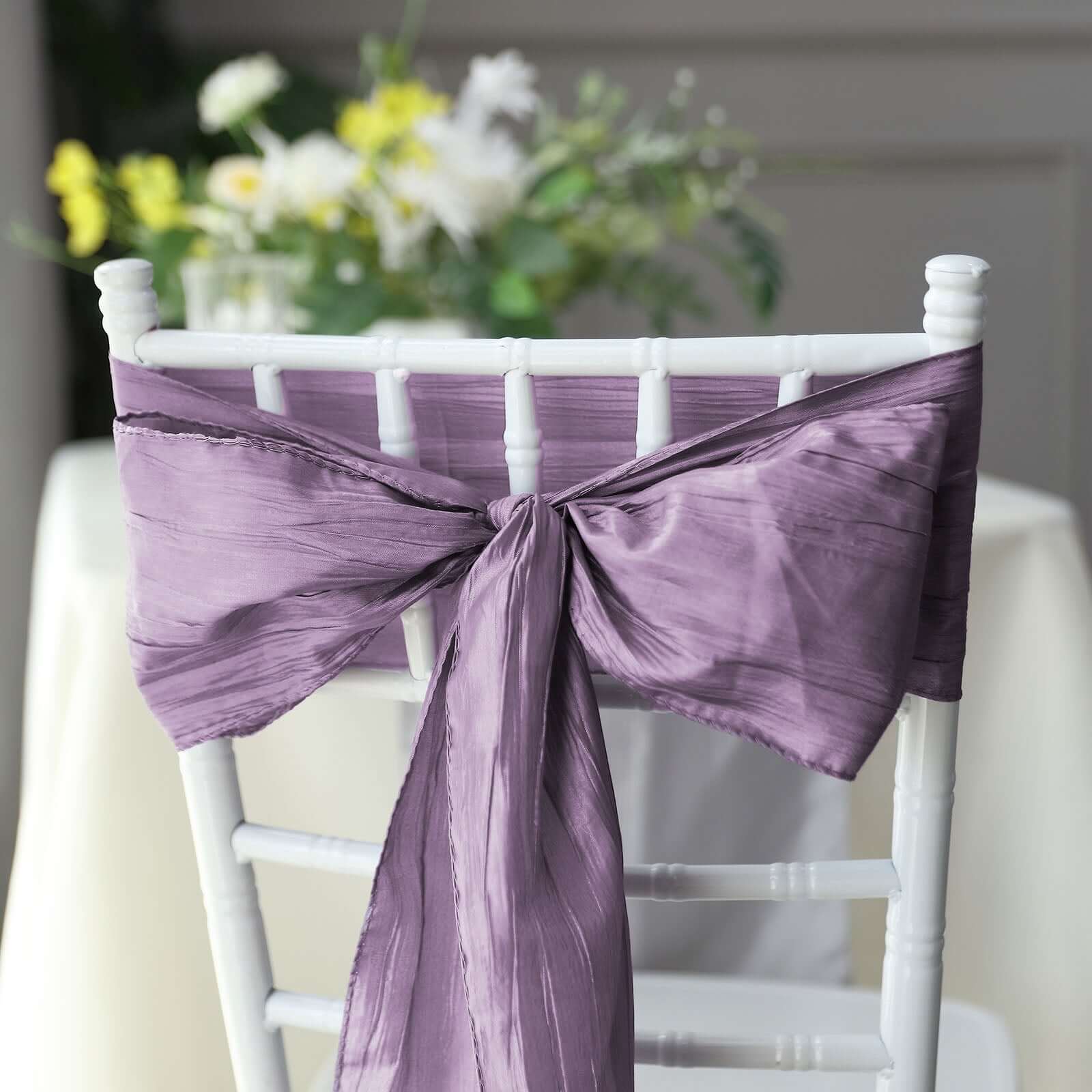 5 Pack Taffeta Chair Sashes 6"x106" Violet Amethyst Accordion Crinkle - Sophisticated Decorative Design - Image 2