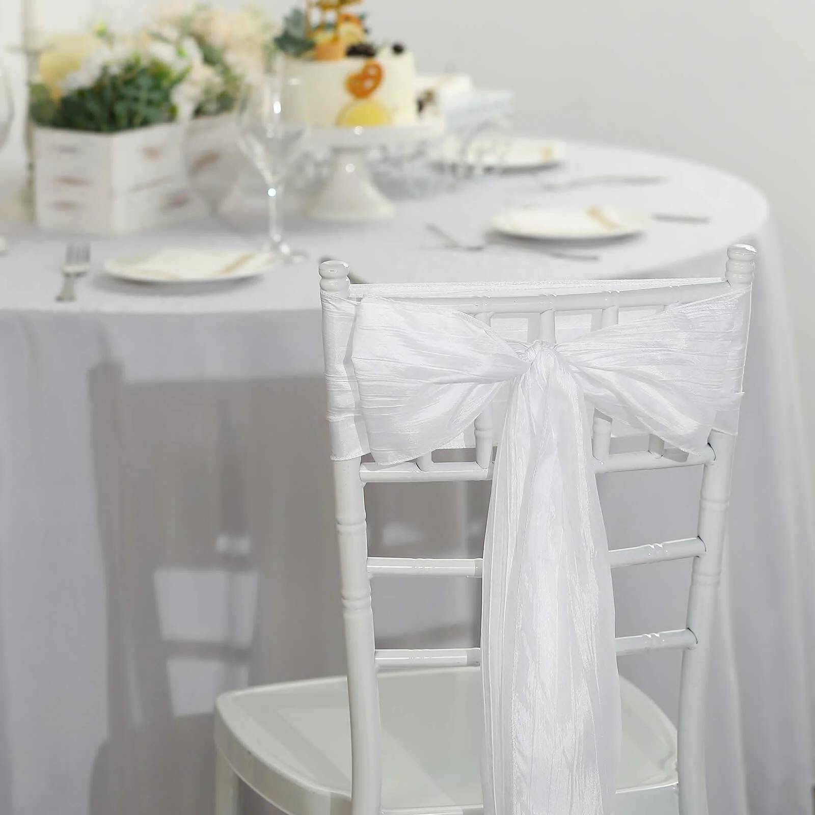 5 Pack Taffeta Chair Sashes 6"x106" White Accordion Crinkle - Sophisticated Decorative Design for Events