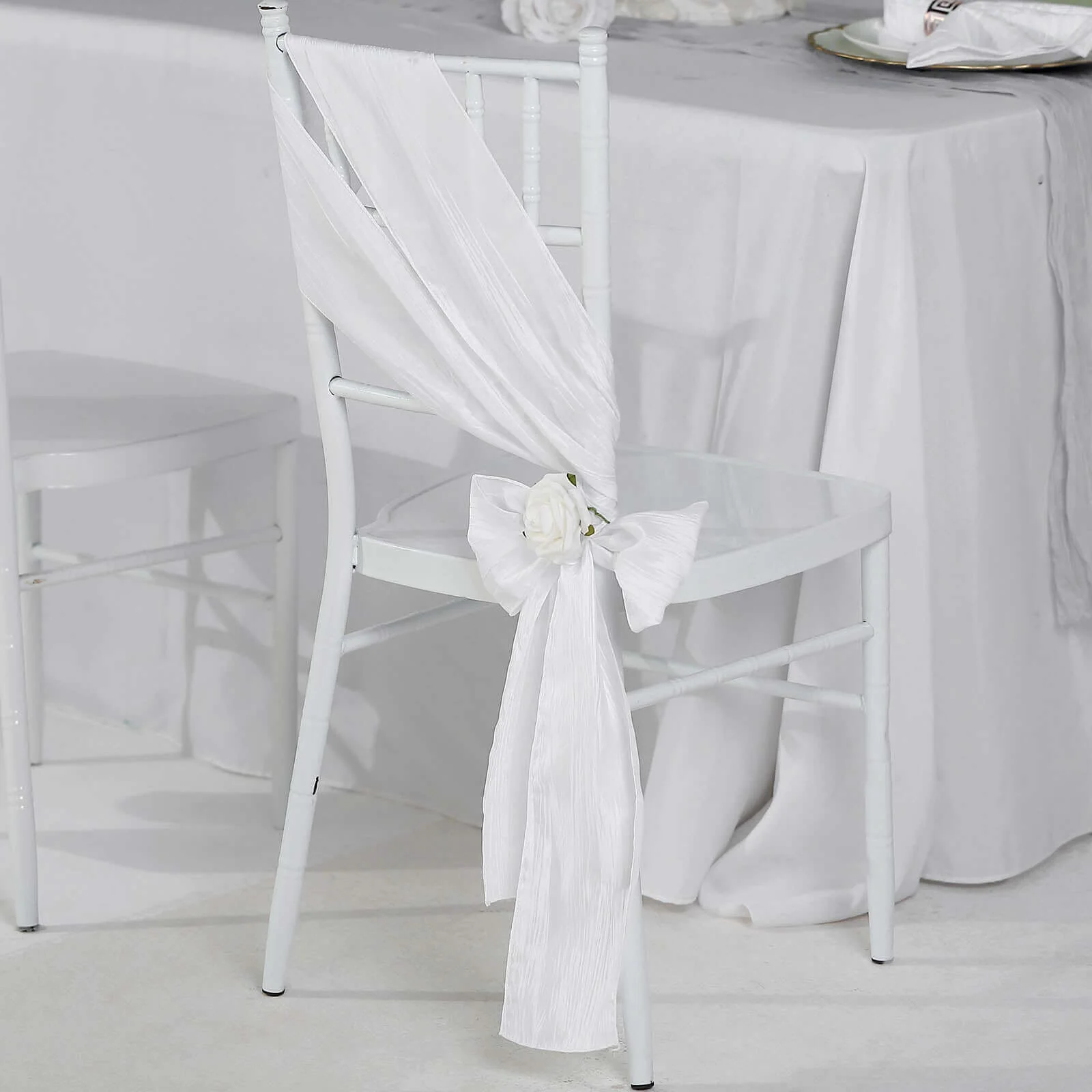 5 Pack Taffeta Chair Sashes 6"x106" White Accordion Crinkle - Sophisticated Decorative Design for Events - Image 8
