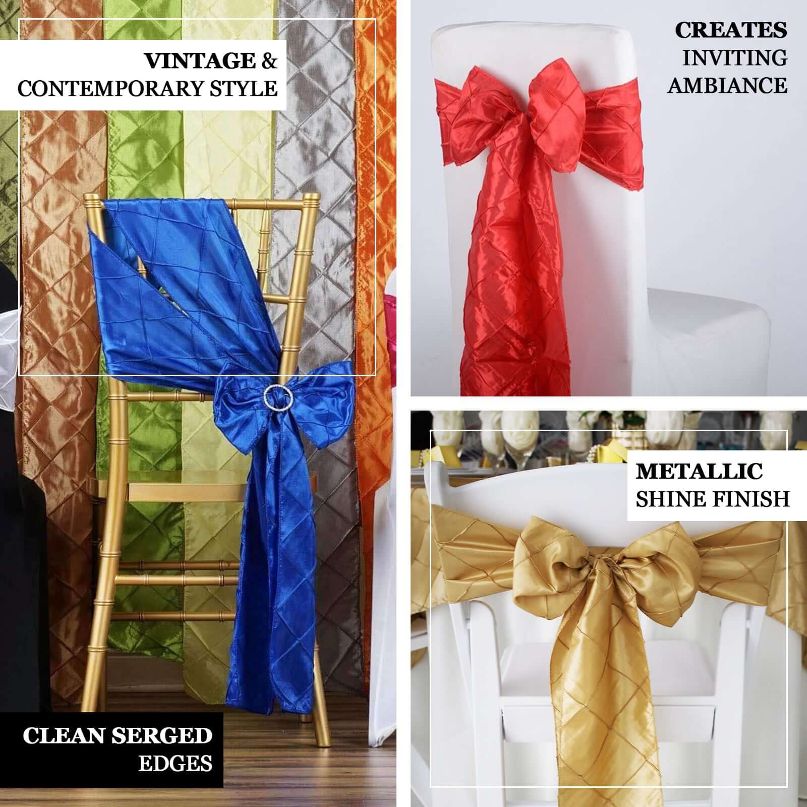 5 Pack Taffeta Chair Sashes 7"x106" Turquoise with Pintuck Pattern - Image 4