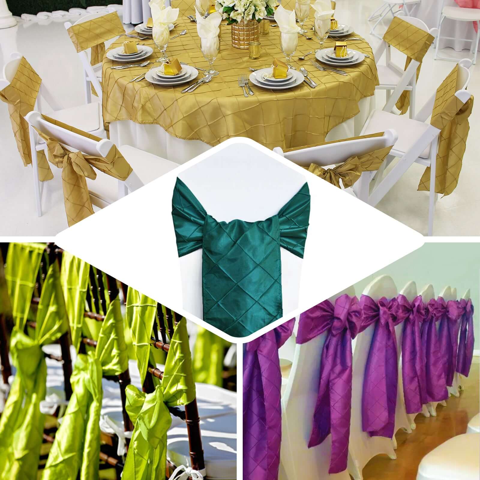 5 Pack Taffeta Chair Sashes 7"x106" Turquoise with Pintuck Pattern - Image 5