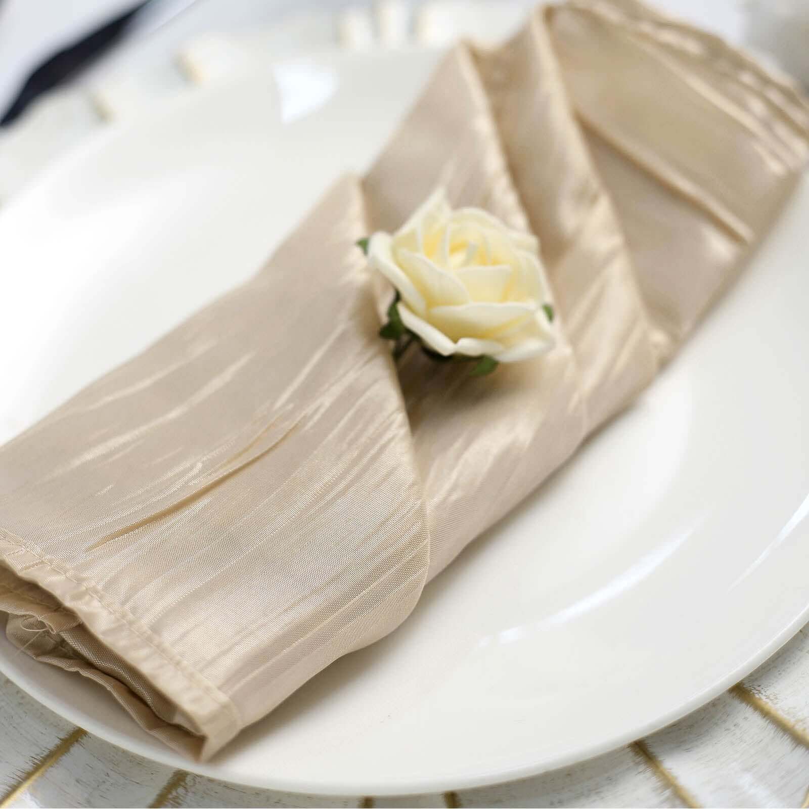 5 Pack Taffeta Napkins 20"x20" Beige - Accordion Crinkle Cloth Napkins - Image 5