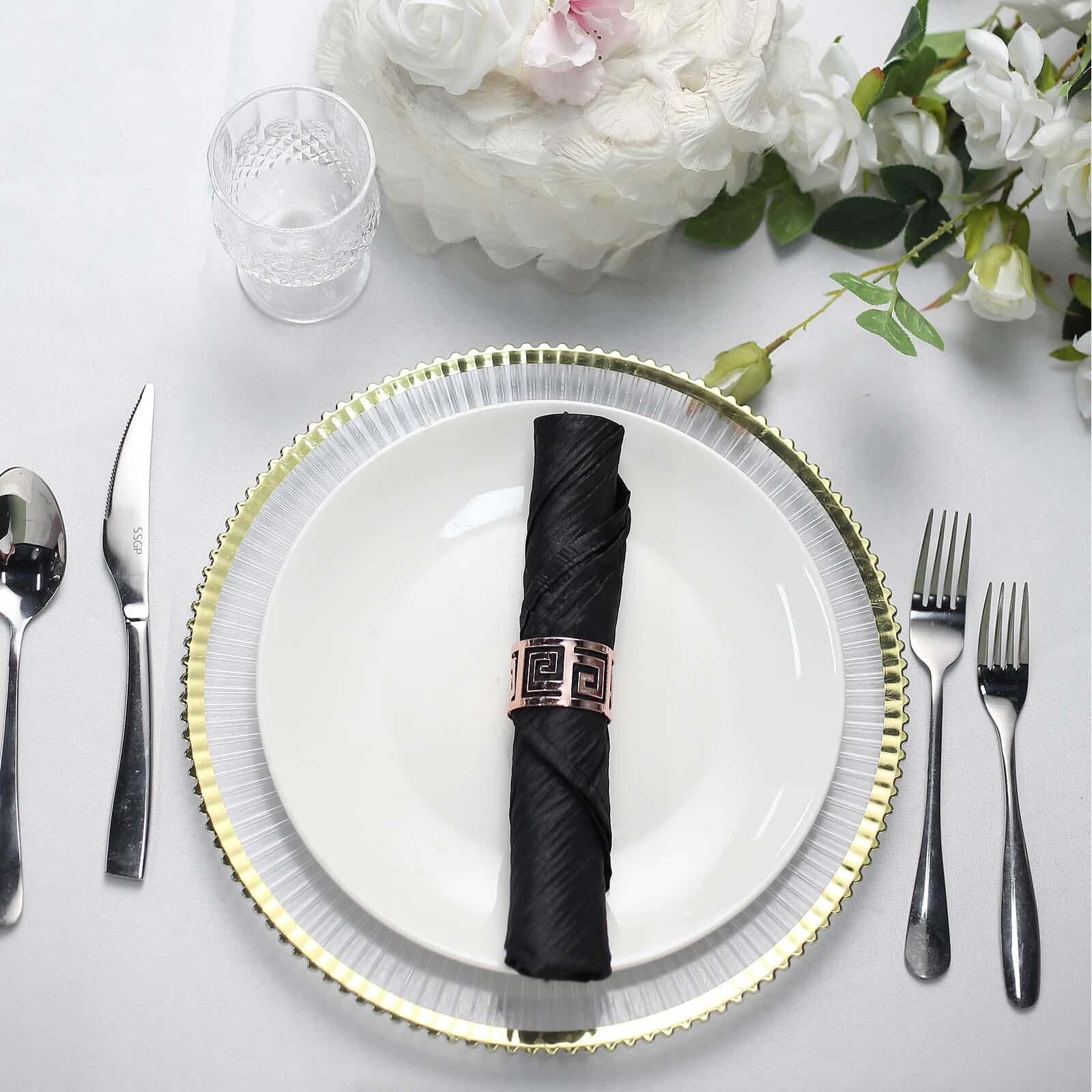 5 Pack Taffeta Napkins 20"x20" Black - Accordion Crinkle Cloth Napkins - Image 2