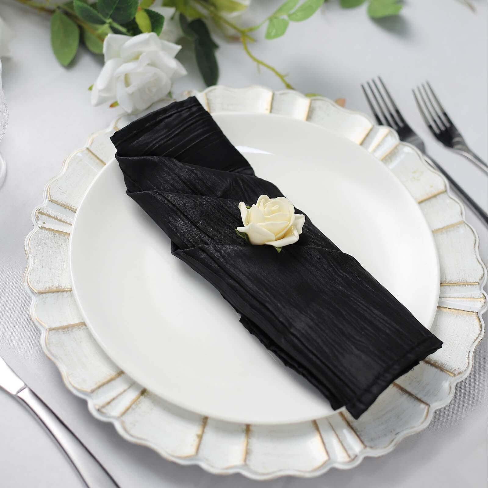 5 Pack Taffeta Napkins 20"x20" Black - Accordion Crinkle Cloth Napkins - Image 7