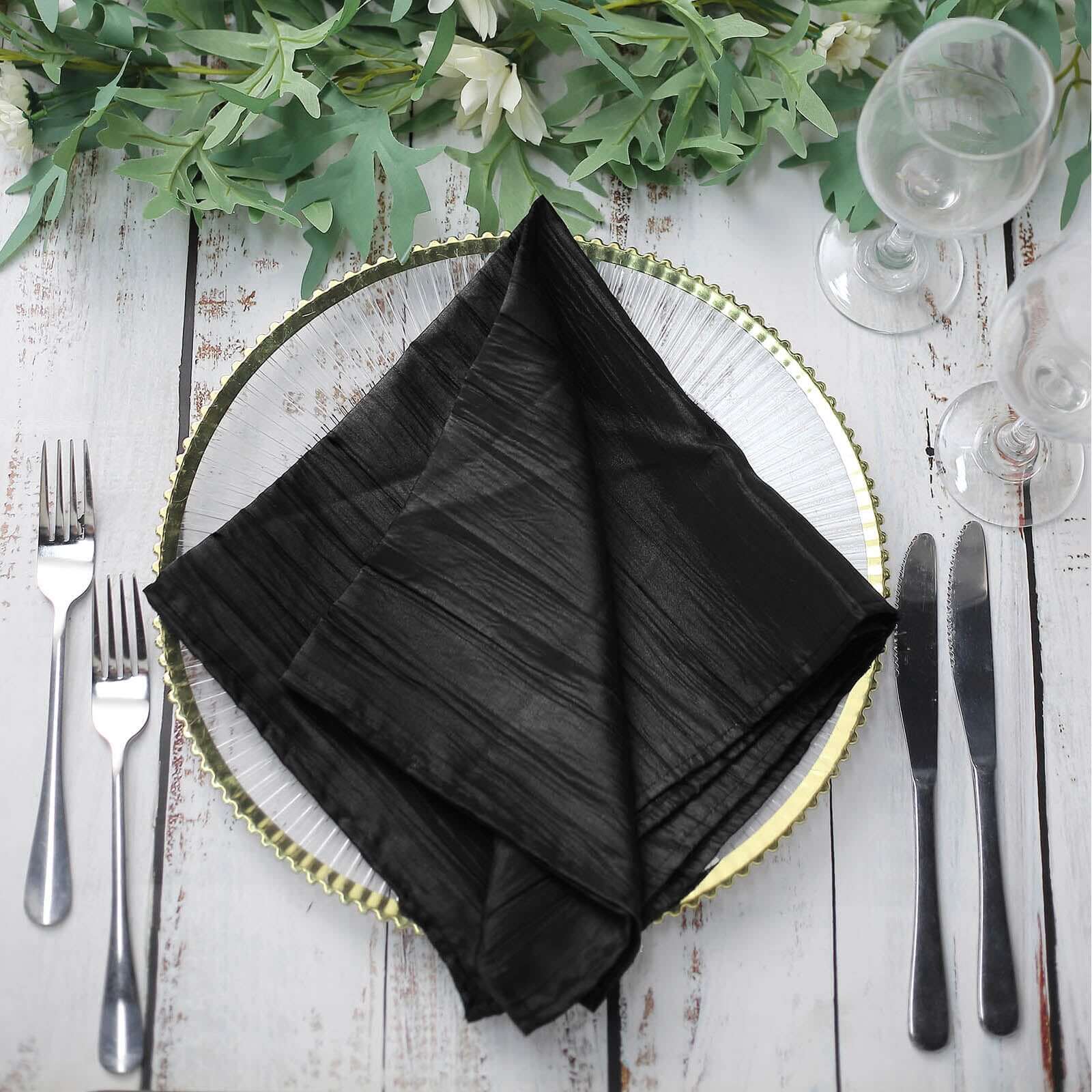 5 Pack Taffeta Napkins 20"x20" Black - Accordion Crinkle Cloth Napkins - Image 8