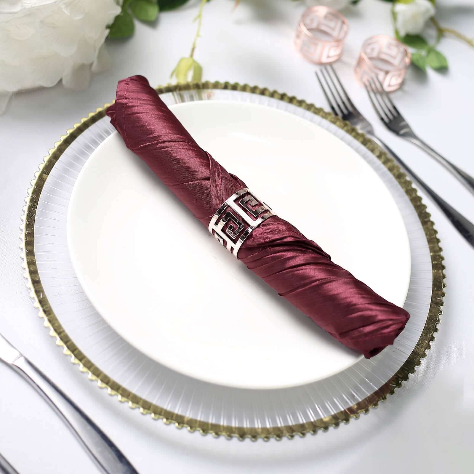 5 Pack Taffeta Napkins 20"x20" Burgundy - Accordion Crinkle Cloth Napkins