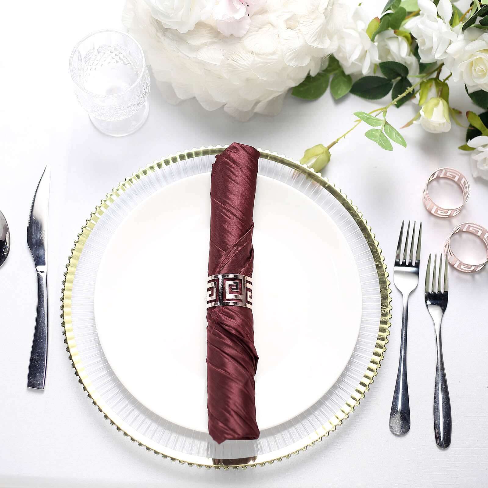 5 Pack Taffeta Napkins 20"x20" Burgundy - Accordion Crinkle Cloth Napkins - Image 2