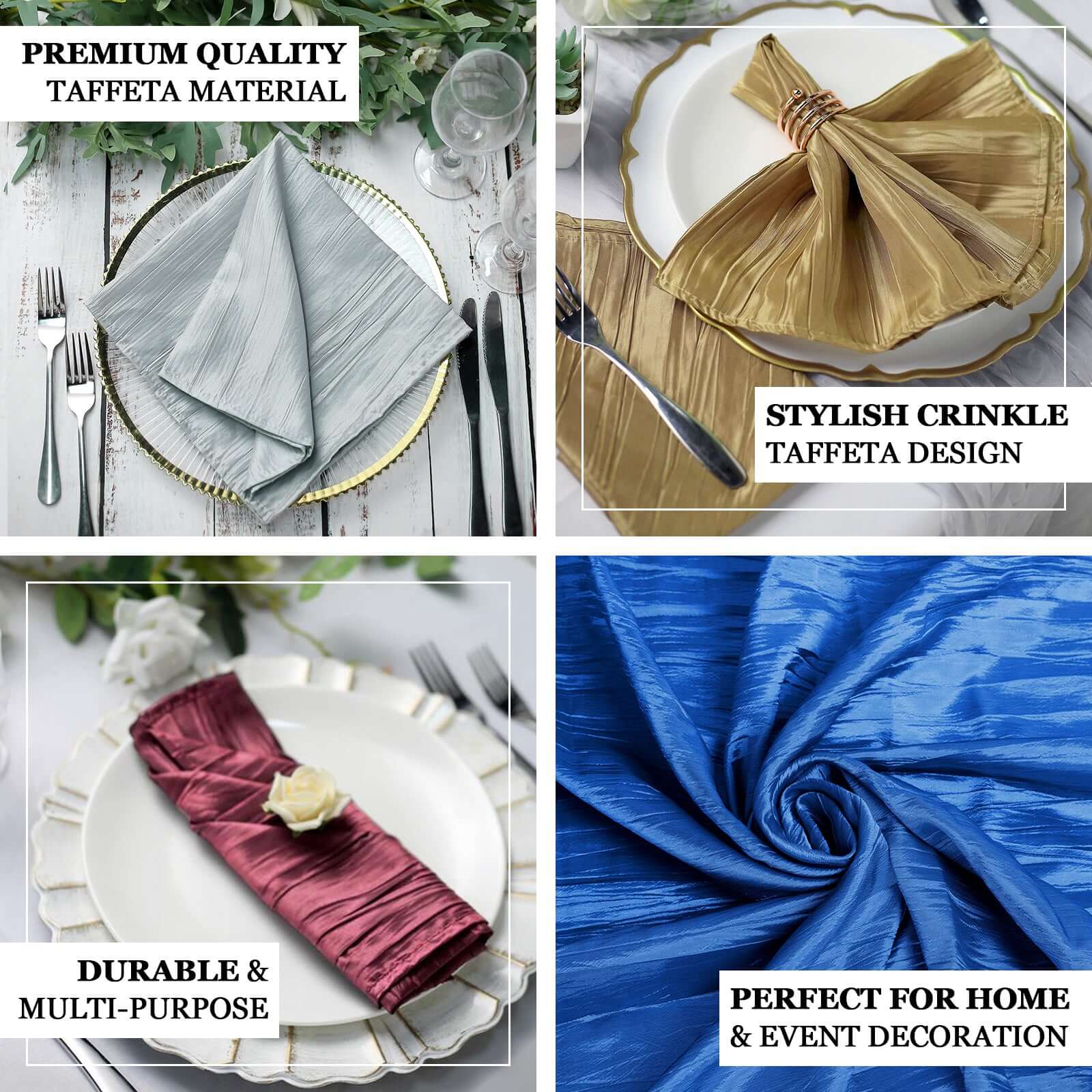 5 Pack Taffeta Napkins 20"x20" Burgundy - Accordion Crinkle Cloth Napkins - Image 3