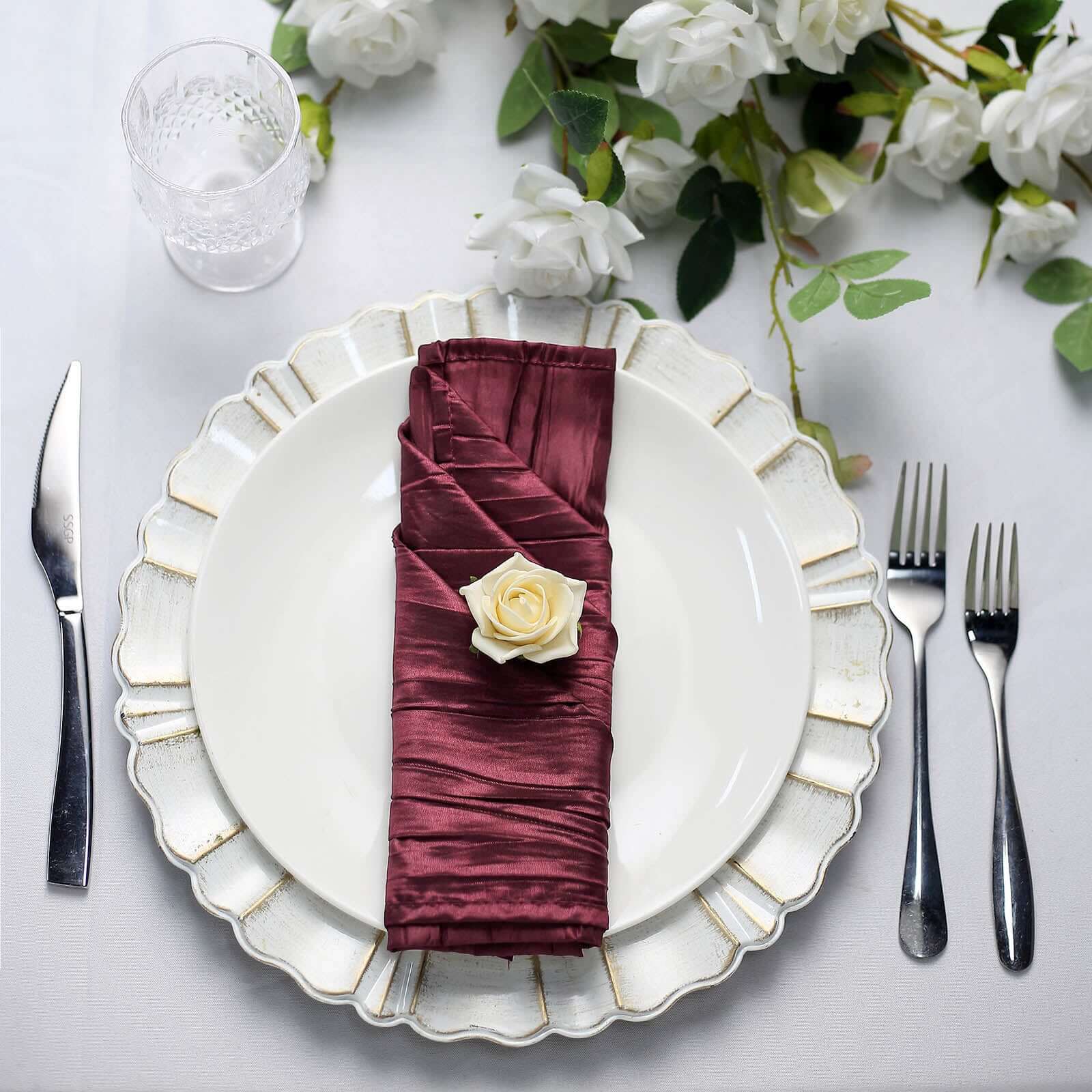 5 Pack Taffeta Napkins 20"x20" Burgundy - Accordion Crinkle Cloth Napkins - Image 5