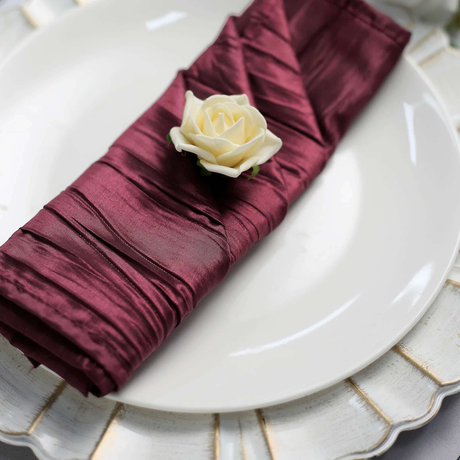5 Pack Taffeta Napkins 20"x20" Burgundy - Accordion Crinkle Cloth Napkins - Image 7