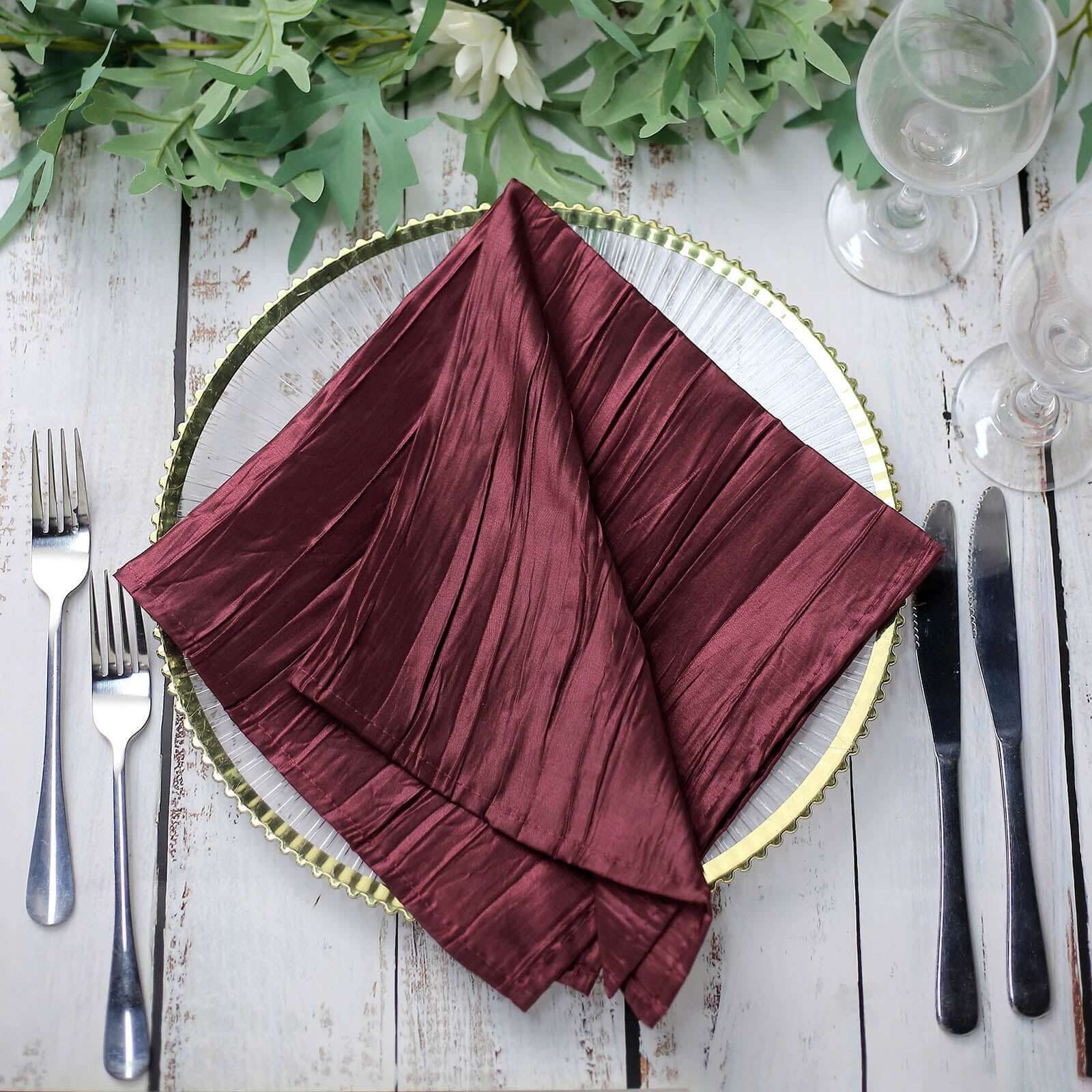 5 Pack Taffeta Napkins 20"x20" Burgundy - Accordion Crinkle Cloth Napkins - Image 8