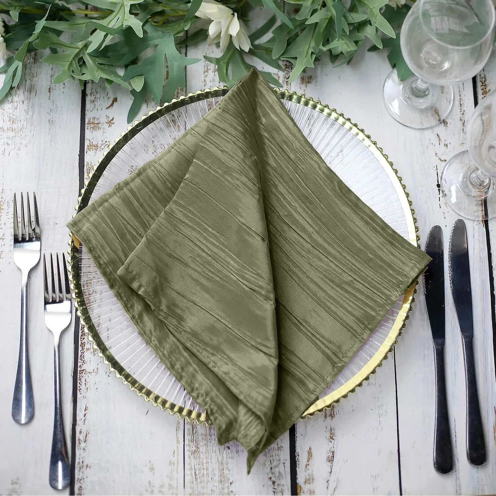 5 Pack Taffeta Napkins 20"x20" Dusty Sage Green - Accordion Crinkle Cloth Napkins - Image 8