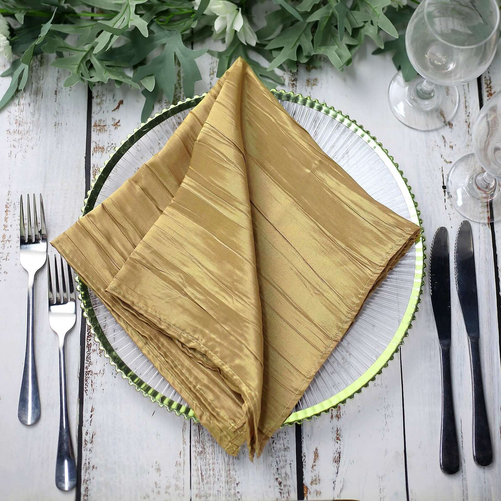 5 Pack Taffeta Napkins 20"x20" Gold Accordion Crinkle Style Cloth Napkins for Luxurious Events - Image 8