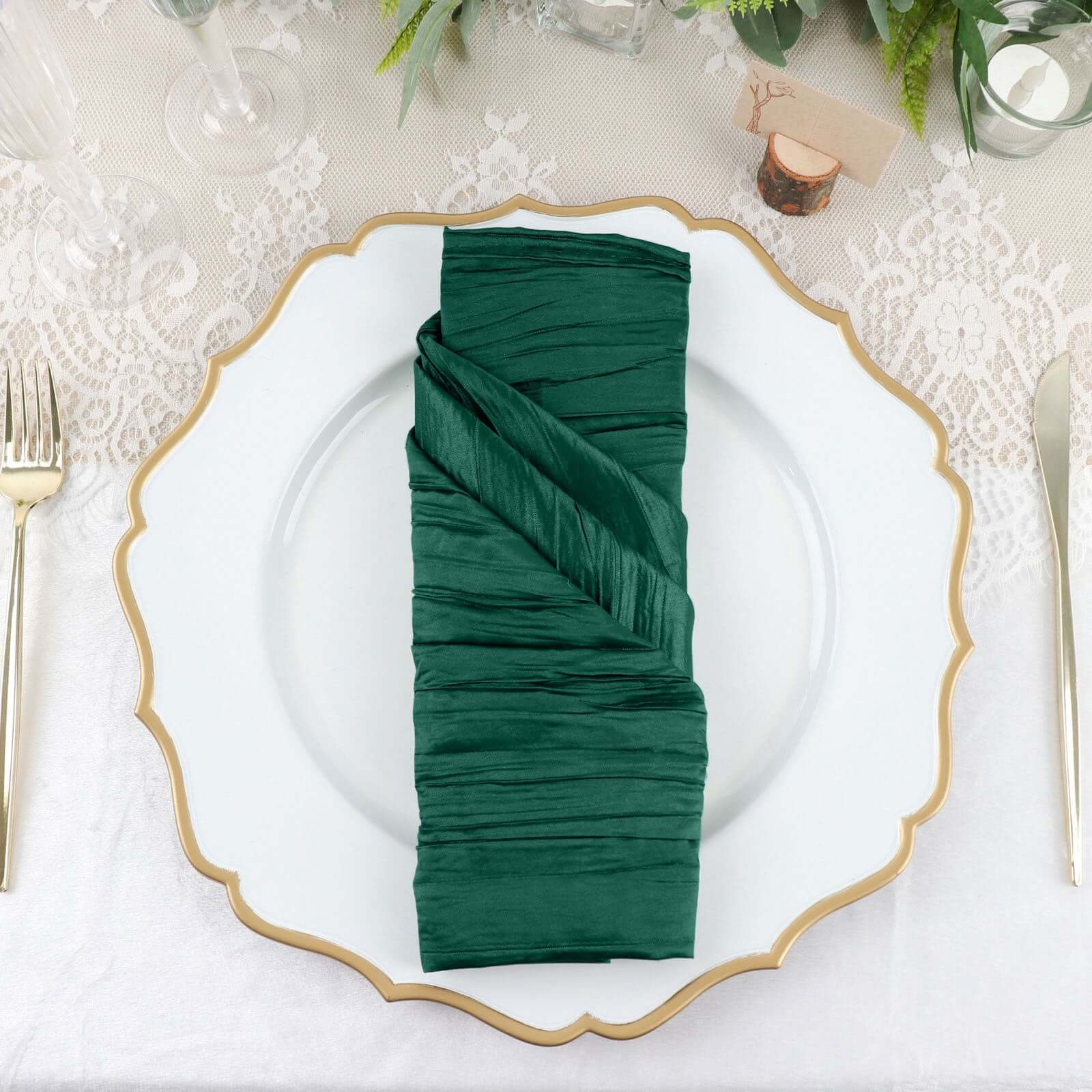 5 Pack Taffeta Napkins 20"x20" Hunter Emerald Green - Accordion Crinkle Cloth Napkins - Image 3