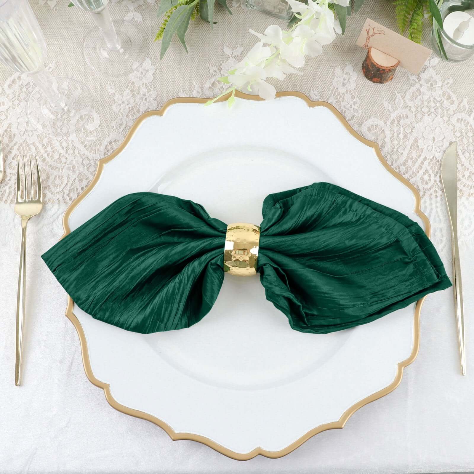5 Pack Taffeta Napkins 20"x20" Hunter Emerald Green - Accordion Crinkle Cloth Napkins - Image 6