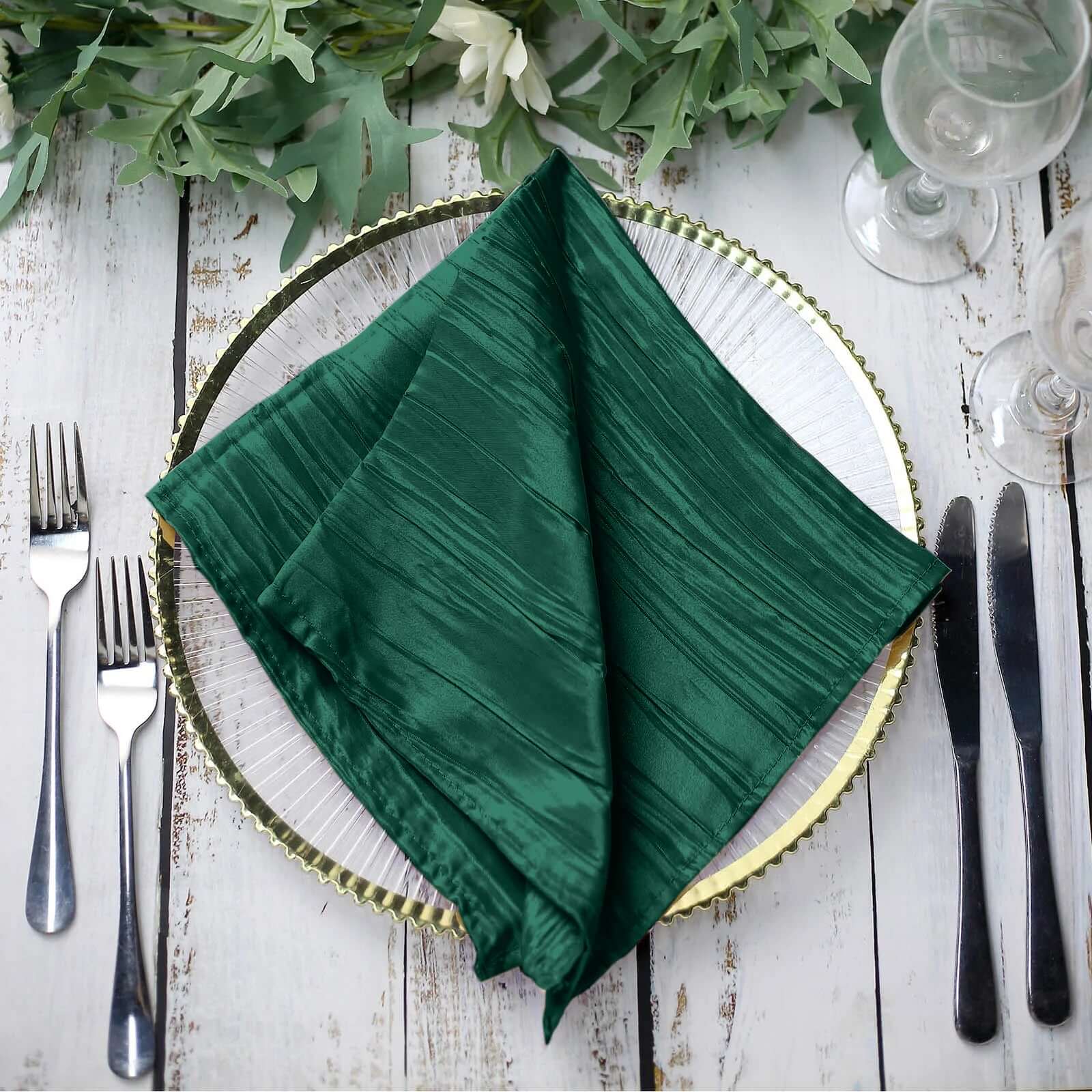 5 Pack Taffeta Napkins 20"x20" Hunter Emerald Green - Accordion Crinkle Cloth Napkins - Image 8