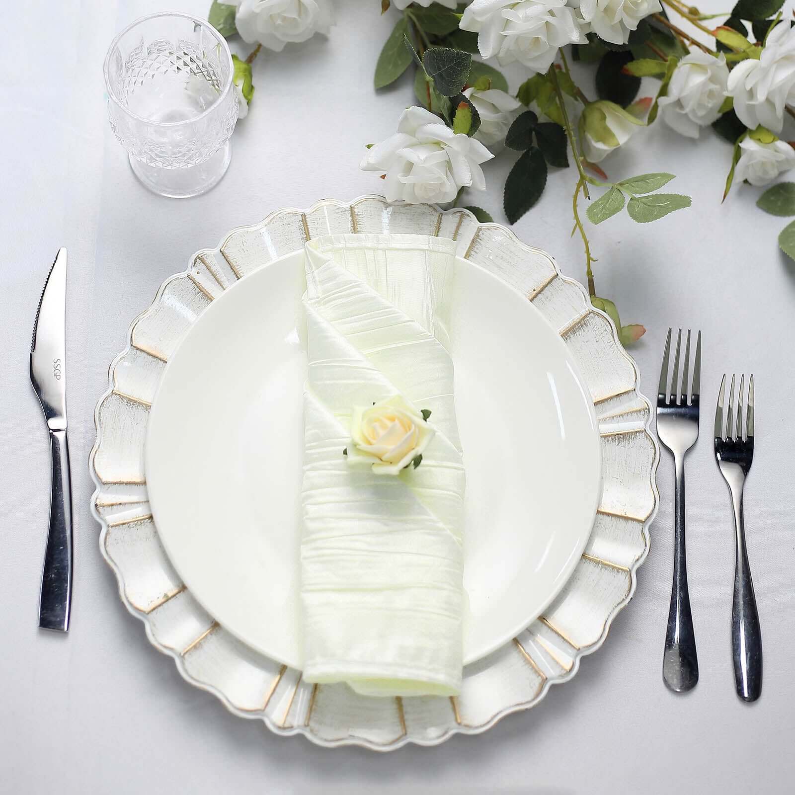 5 Pack Taffeta Napkins 20"x20" Ivory - Accordion Crinkle Cloth Napkins - Image 5