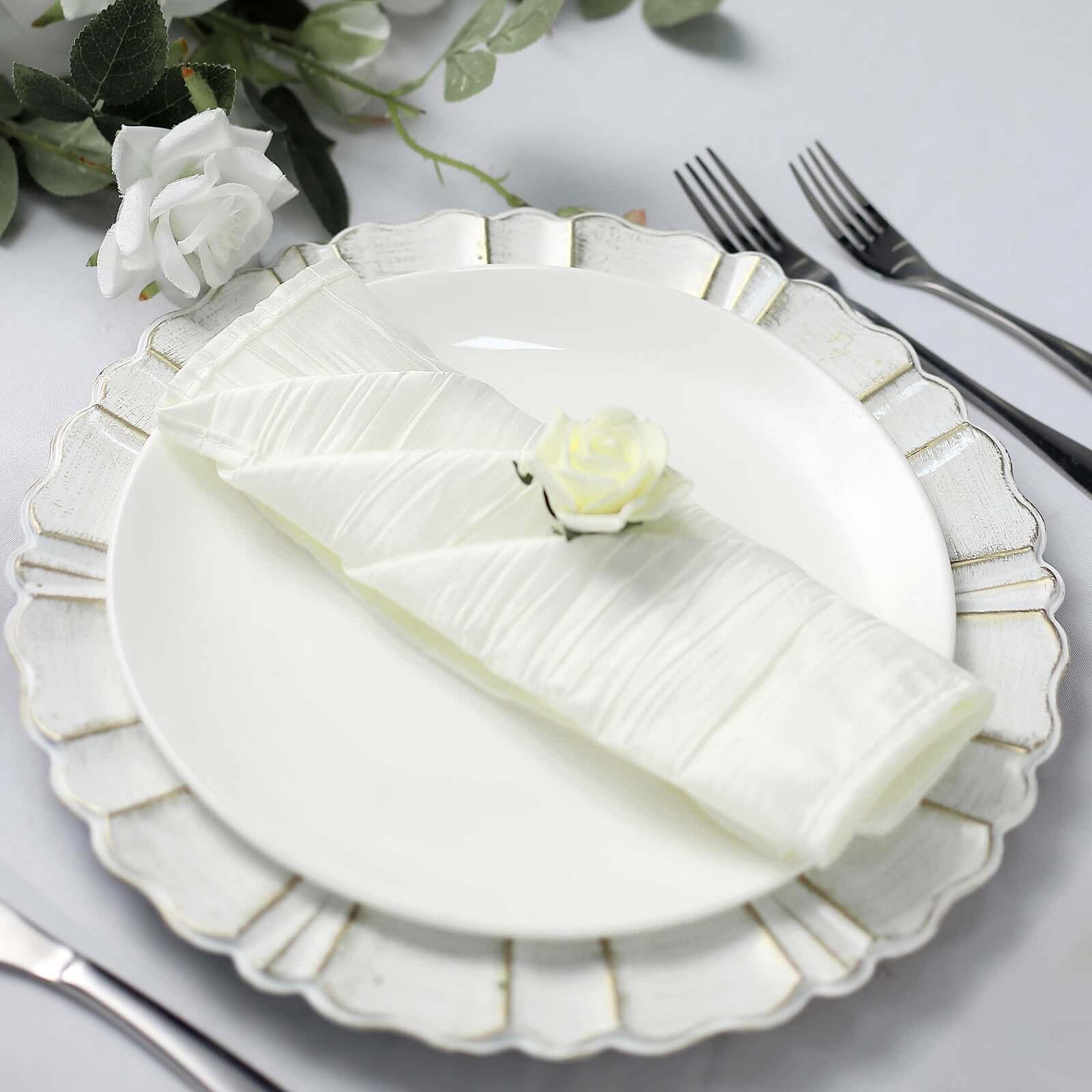 5 Pack Taffeta Napkins 20"x20" Ivory - Accordion Crinkle Cloth Napkins - Image 7