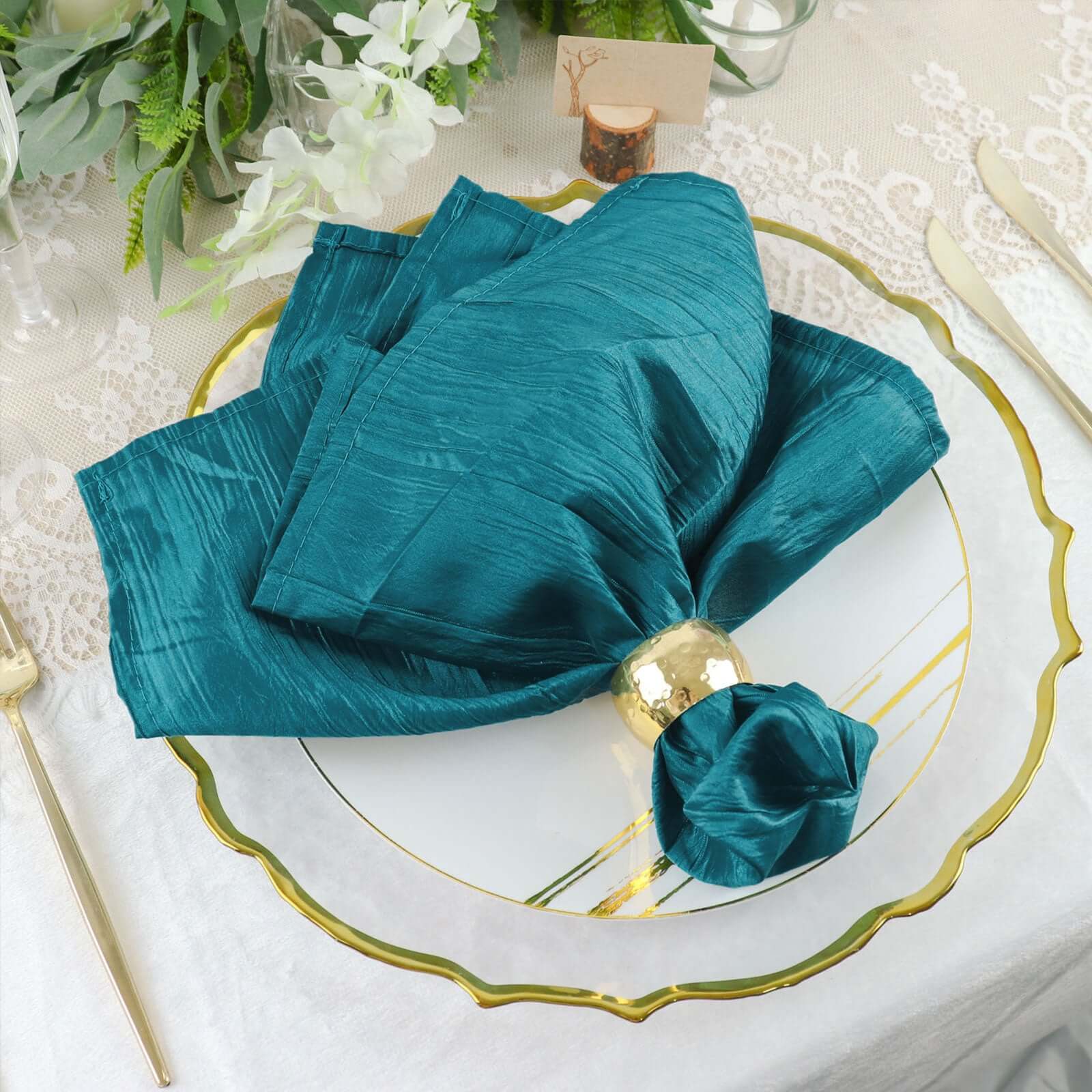 5 Pack Taffeta Napkins 20"x20" Peacock Teal - Accordion Crinkle Cloth Napkins - Image 6